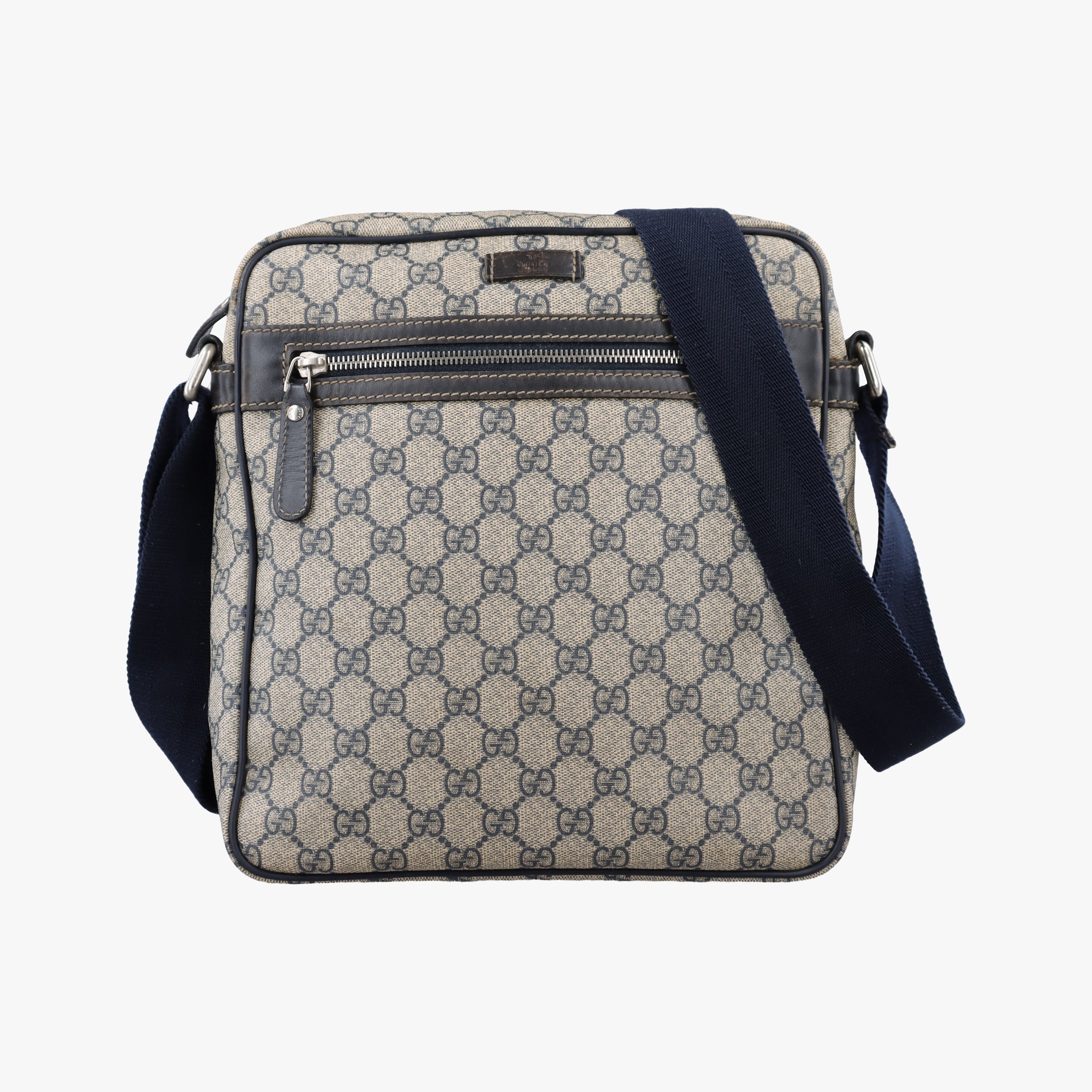 Pre-owned Gucci GG Supreme Messenger Beige × Navy PVC coated canvas×leather 201448 shoulderbag | stylenewstar