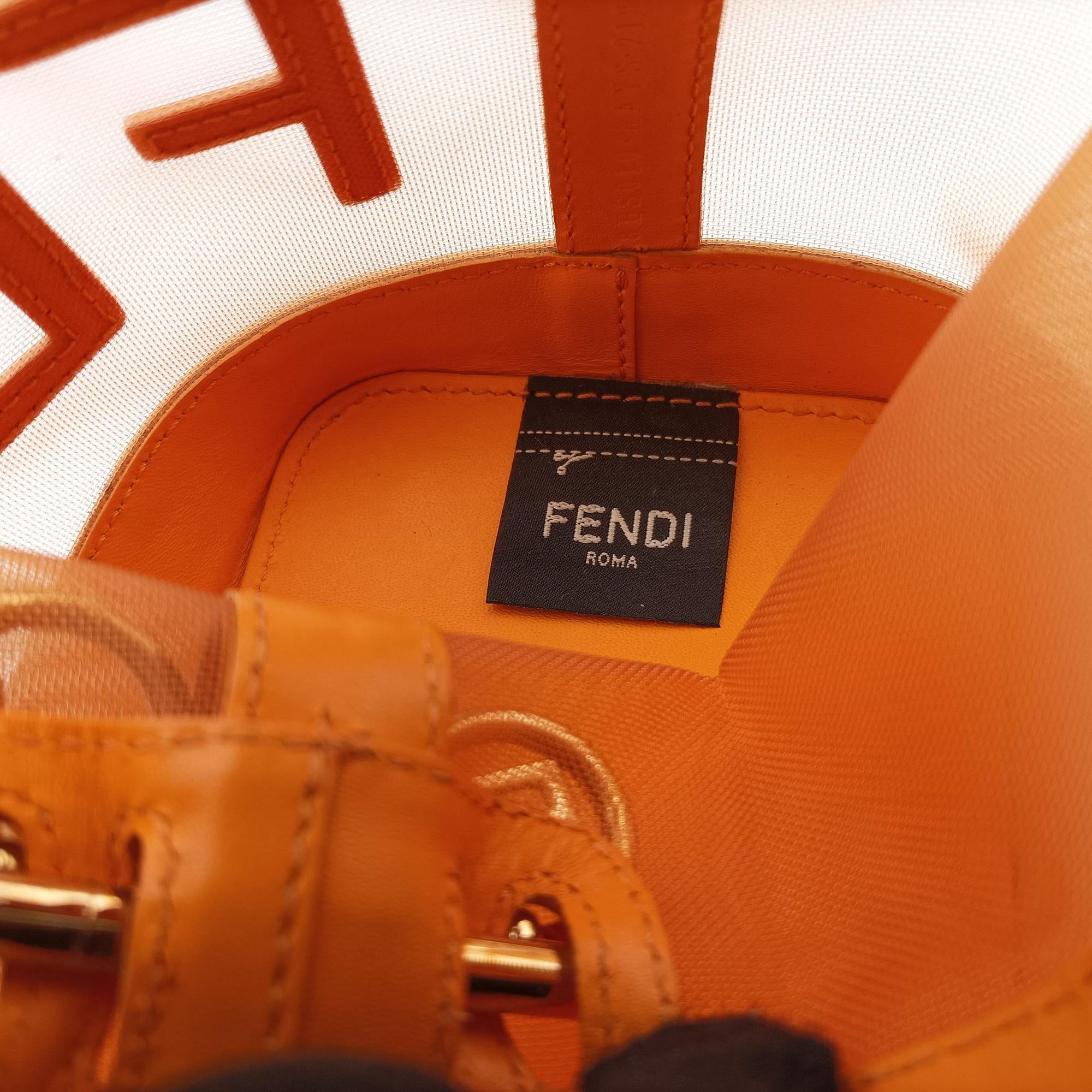 Pre-owned Fendi Mon Tresor Mini Bucket Orange mesh×Calf Leather 8BS010 shoulderbag | stylenewstar