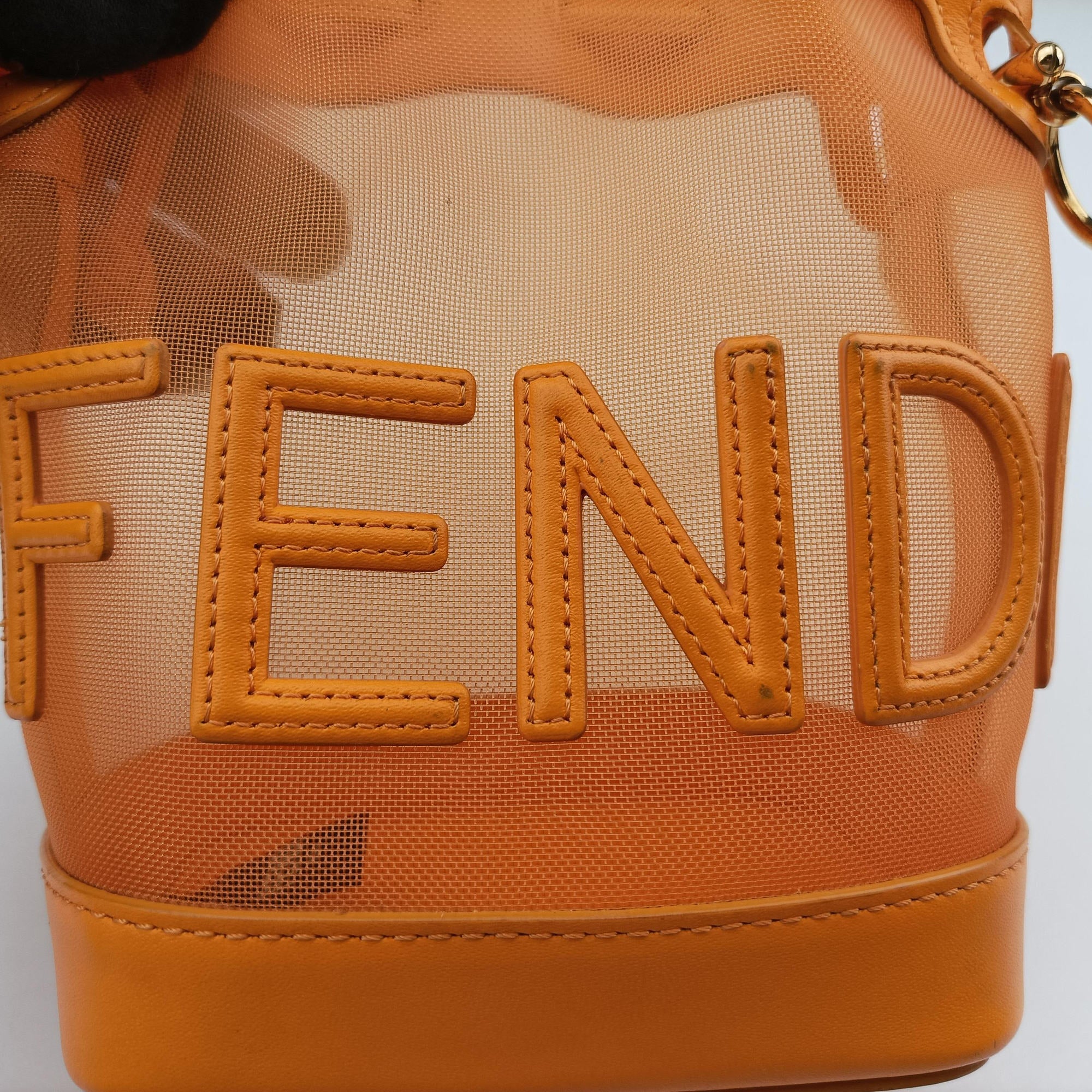 Pre-owned Fendi Mon Tresor Mini Bucket Orange mesh×Calf Leather 8BS010 shoulderbag | stylenewstar