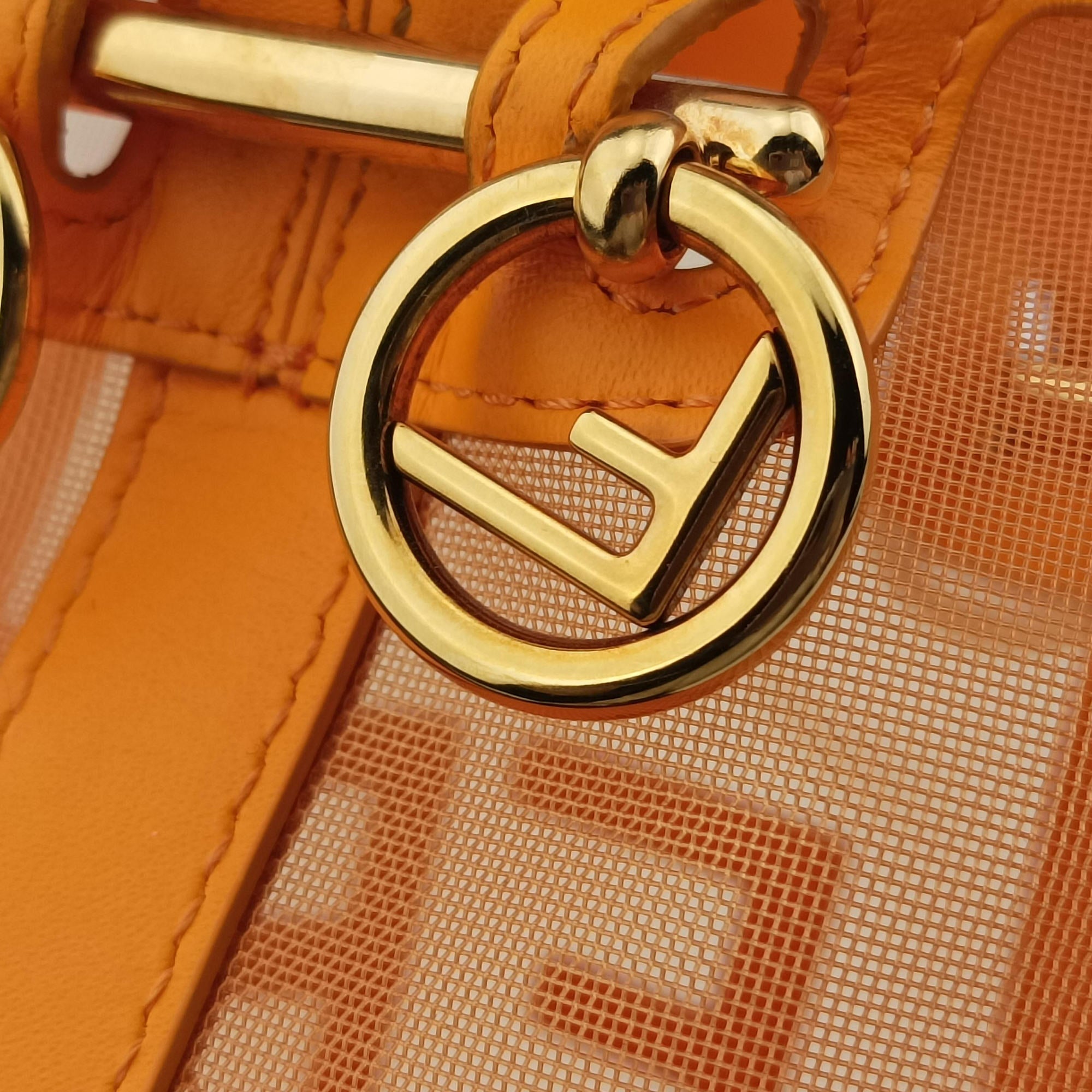 Pre-owned Fendi Mon Tresor Mini Bucket Orange mesh×Calf Leather 8BS010 shoulderbag | stylenewstar