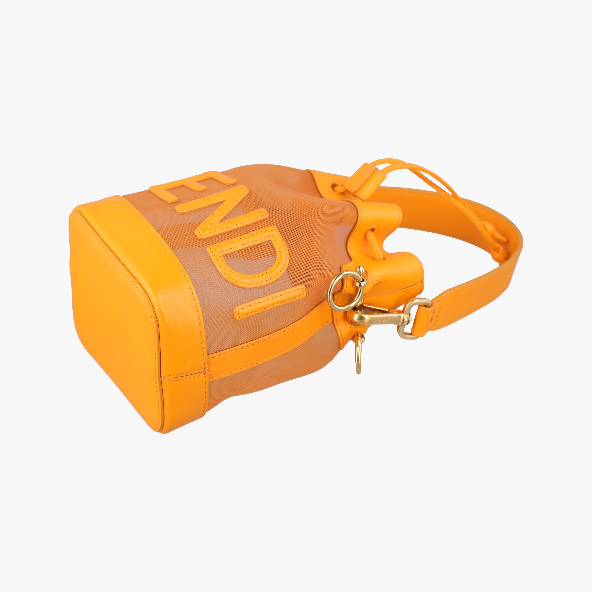Pre-owned Fendi Mon Tresor Mini Bucket Orange mesh×Calf Leather 8BS010 shoulderbag | stylenewstar