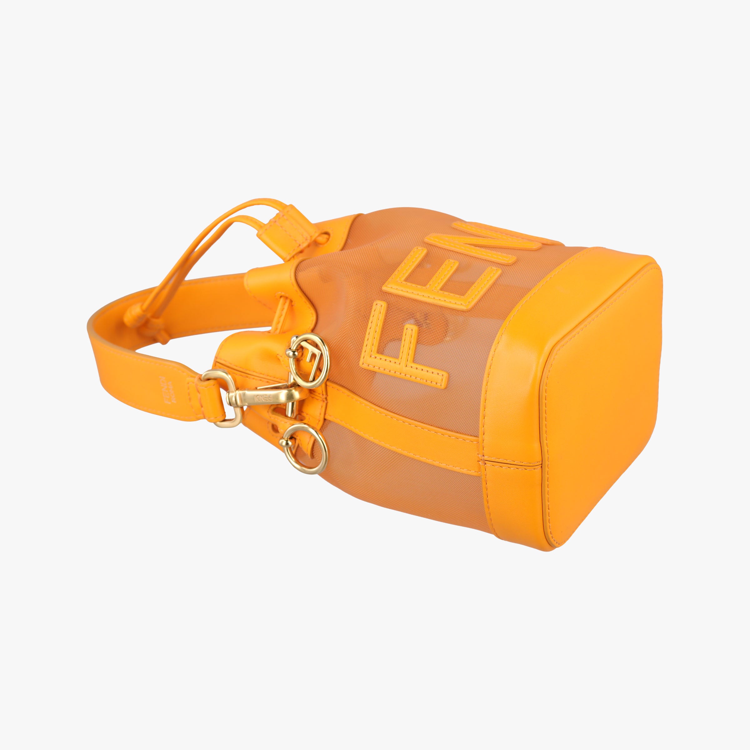 Pre-owned Fendi Mon Tresor Mini Bucket Orange mesh×Calf Leather 8BS010 shoulderbag | stylenewstar