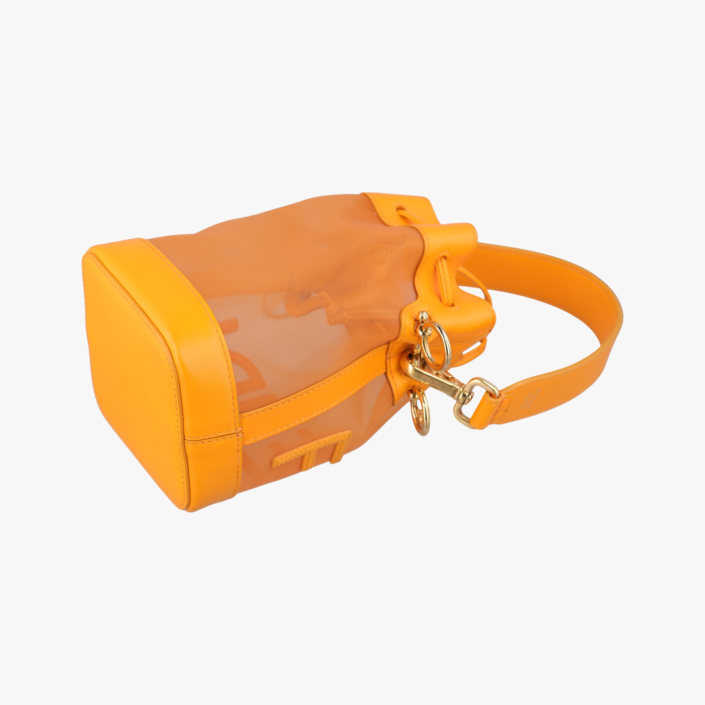 Pre-owned Fendi Mon Tresor Mini Bucket Orange mesh×Calf Leather 8BS010 shoulderbag | stylenewstar