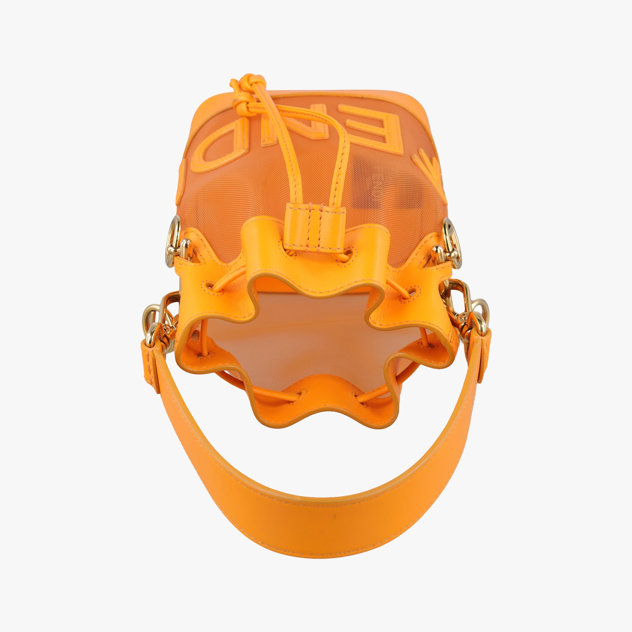 Pre-owned Fendi Mon Tresor Mini Bucket Orange mesh×Calf Leather 8BS010 shoulderbag | stylenewstar
