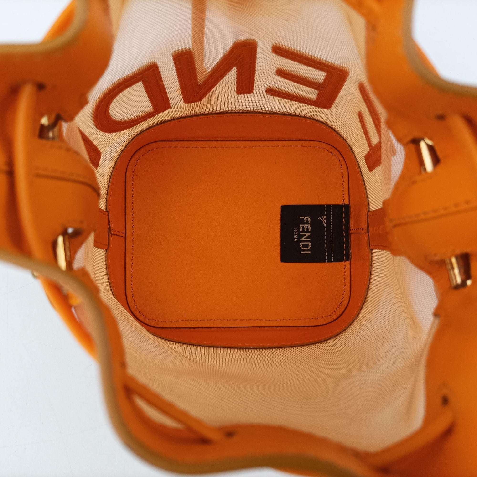 Pre-owned Fendi Mon Tresor Mini Bucket Orange mesh×Calf Leather 8BS010 shoulderbag | stylenewstar