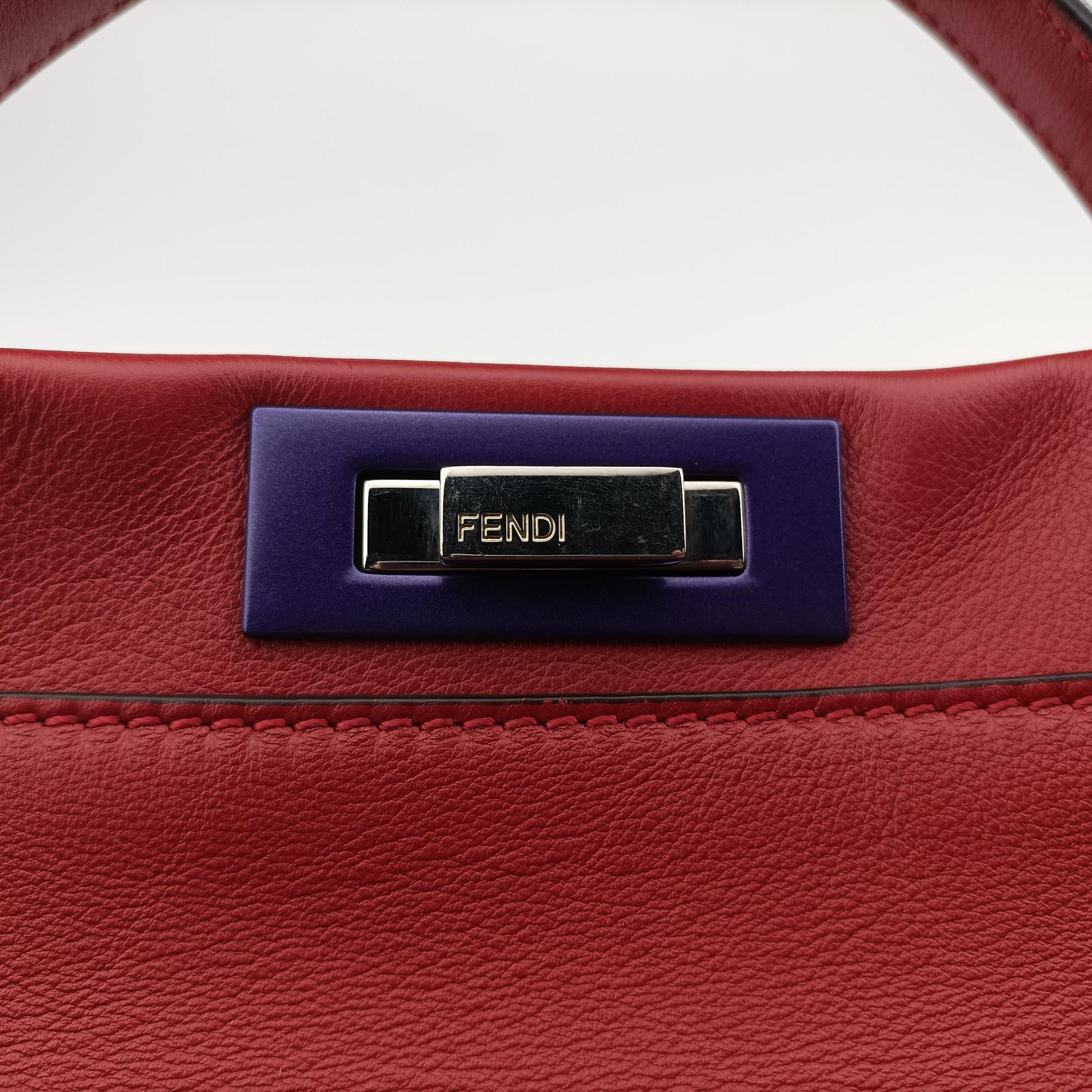 Pre-owned Fendi PEEKABOO MEDIUM Red Leather 8BN290 shoulderbag | stylenewstar