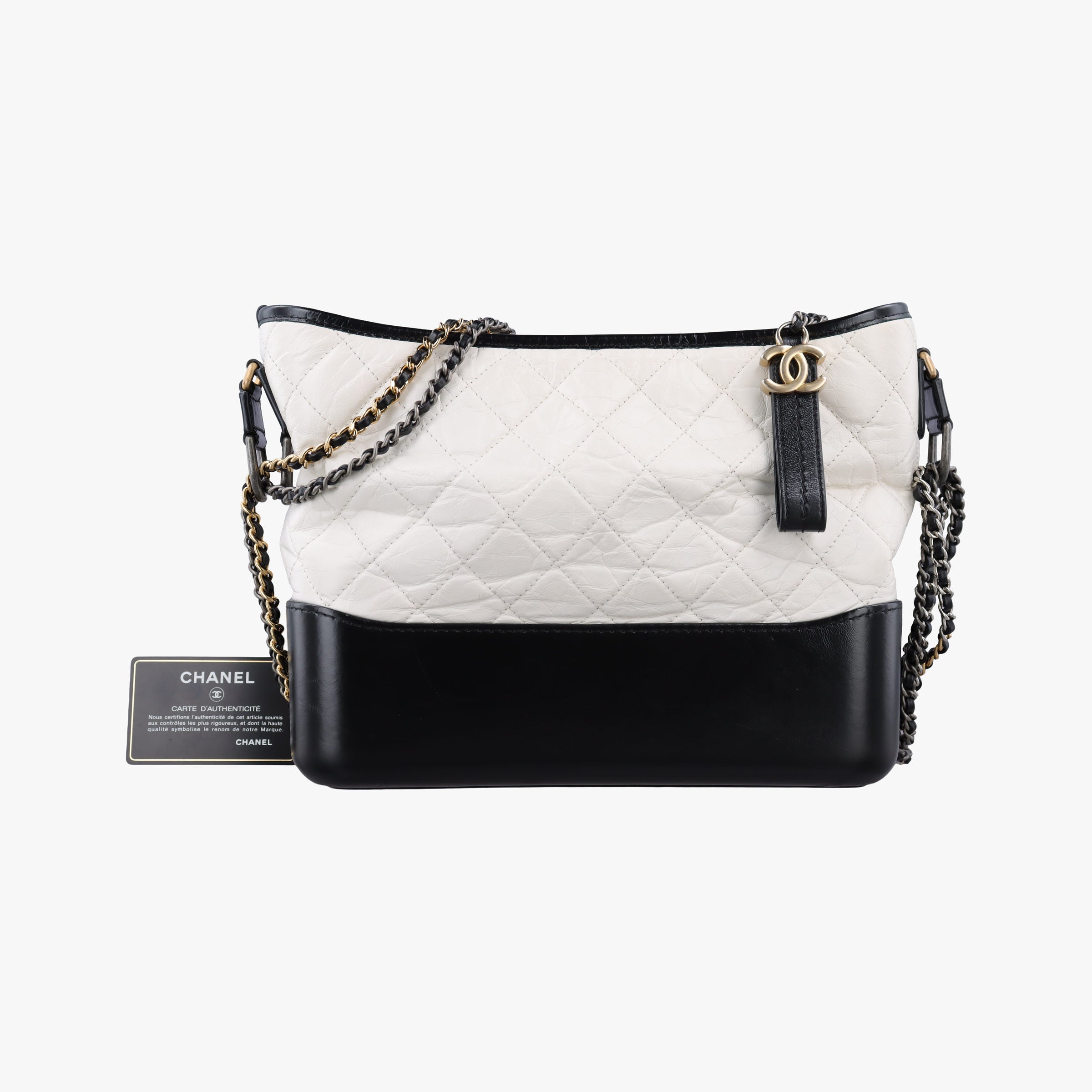 Pre-owned Chanel GABRIELLE Black×white lambskin A93824 shoulderbag | stylenewstar