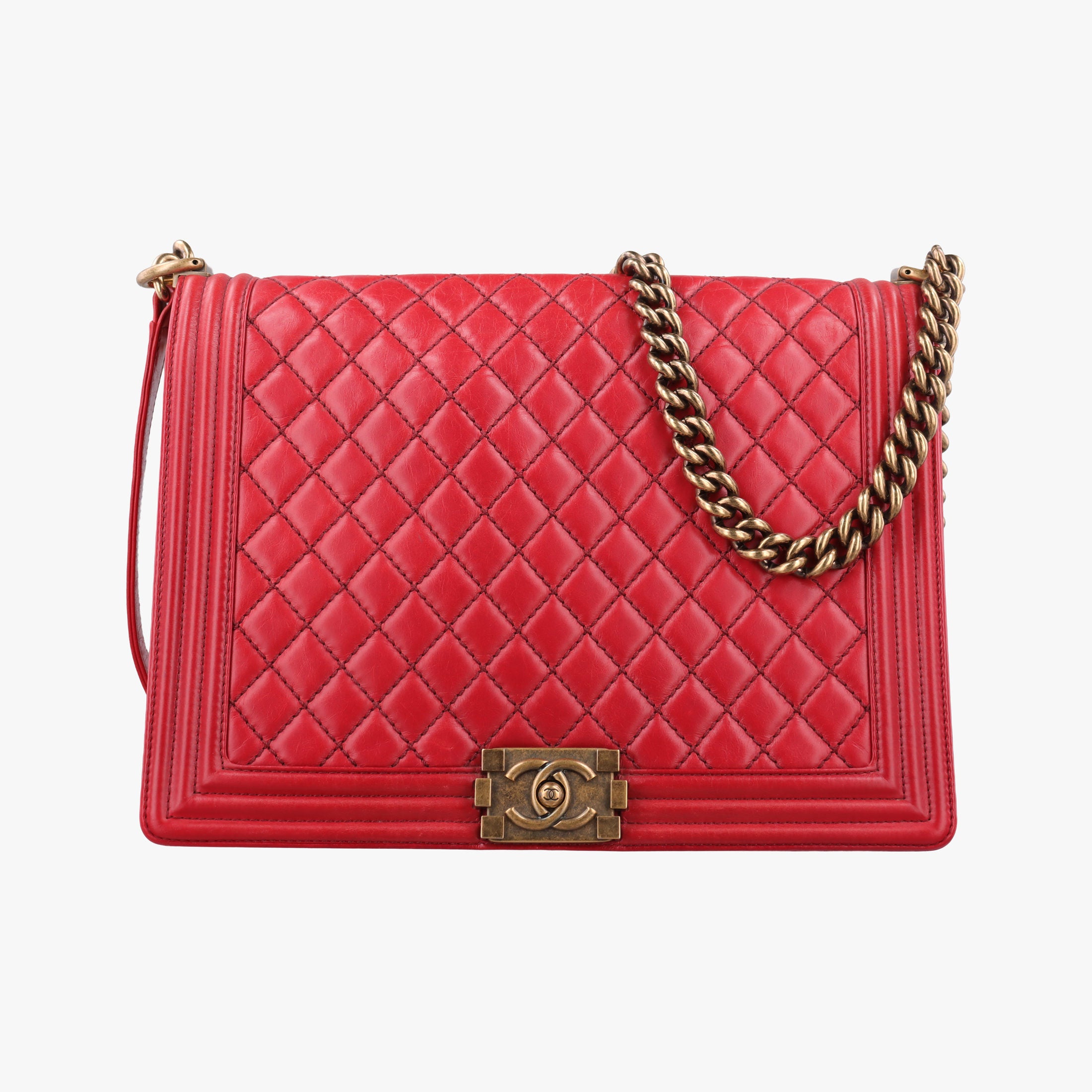 Pre-owned Chanel BOY CHANEL Red lambskin A67087 shoulderbag | stylenewstar