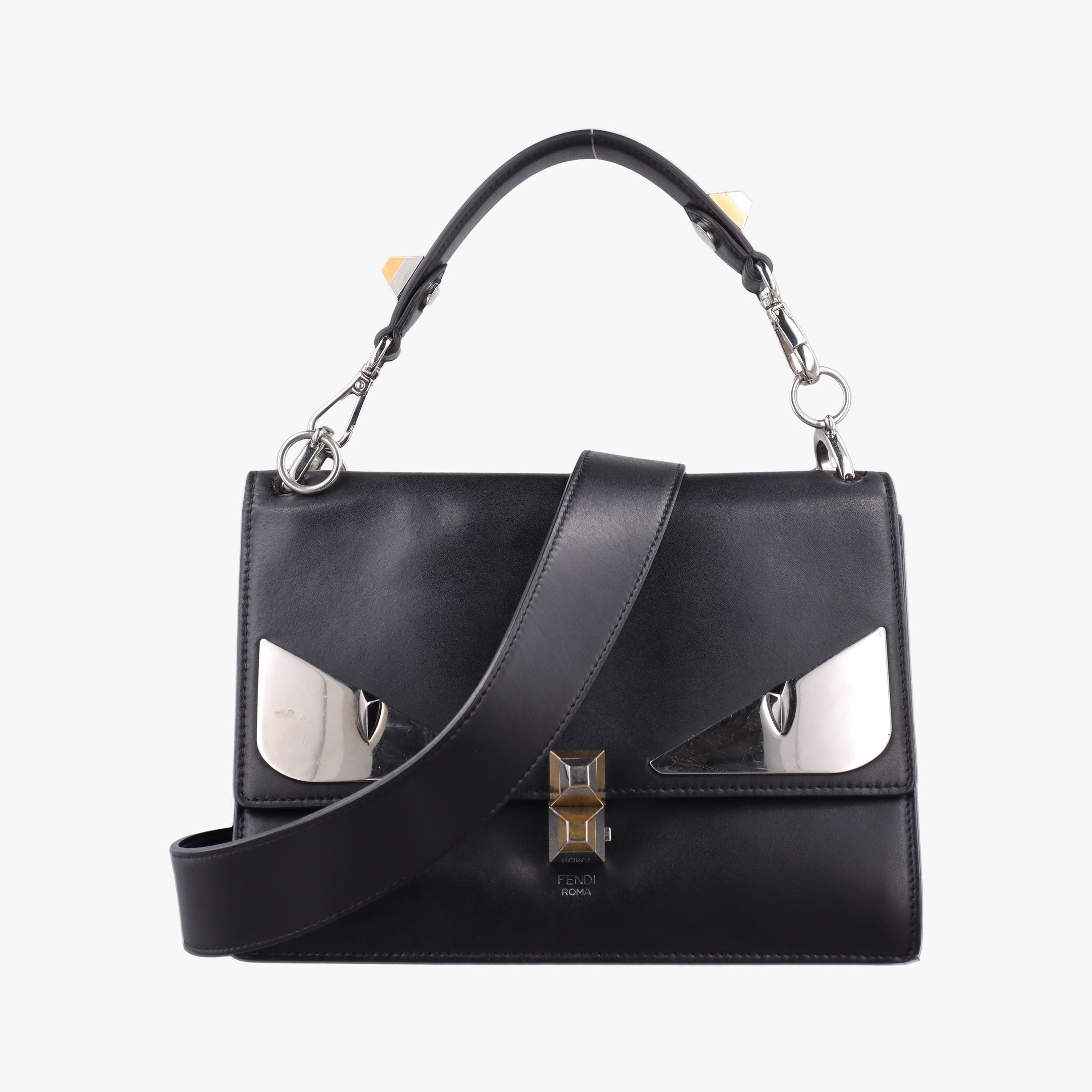 Pre-owned Fendi Monster Kan I Black Leather 8BT203 shoulderbag | stylenewstar