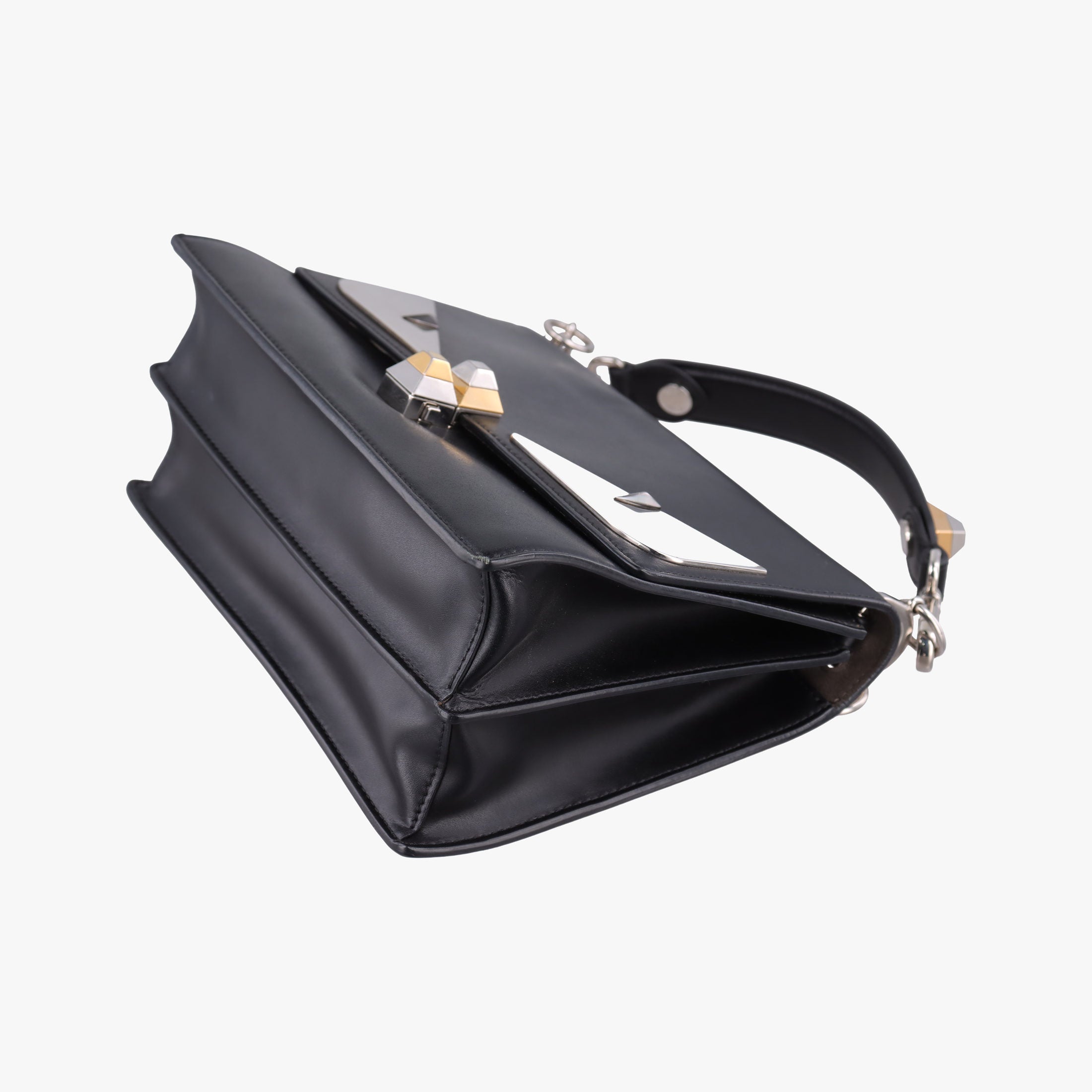 Pre-owned Fendi Monster Kan I Black Leather 8BT203 shoulderbag | stylenewstar