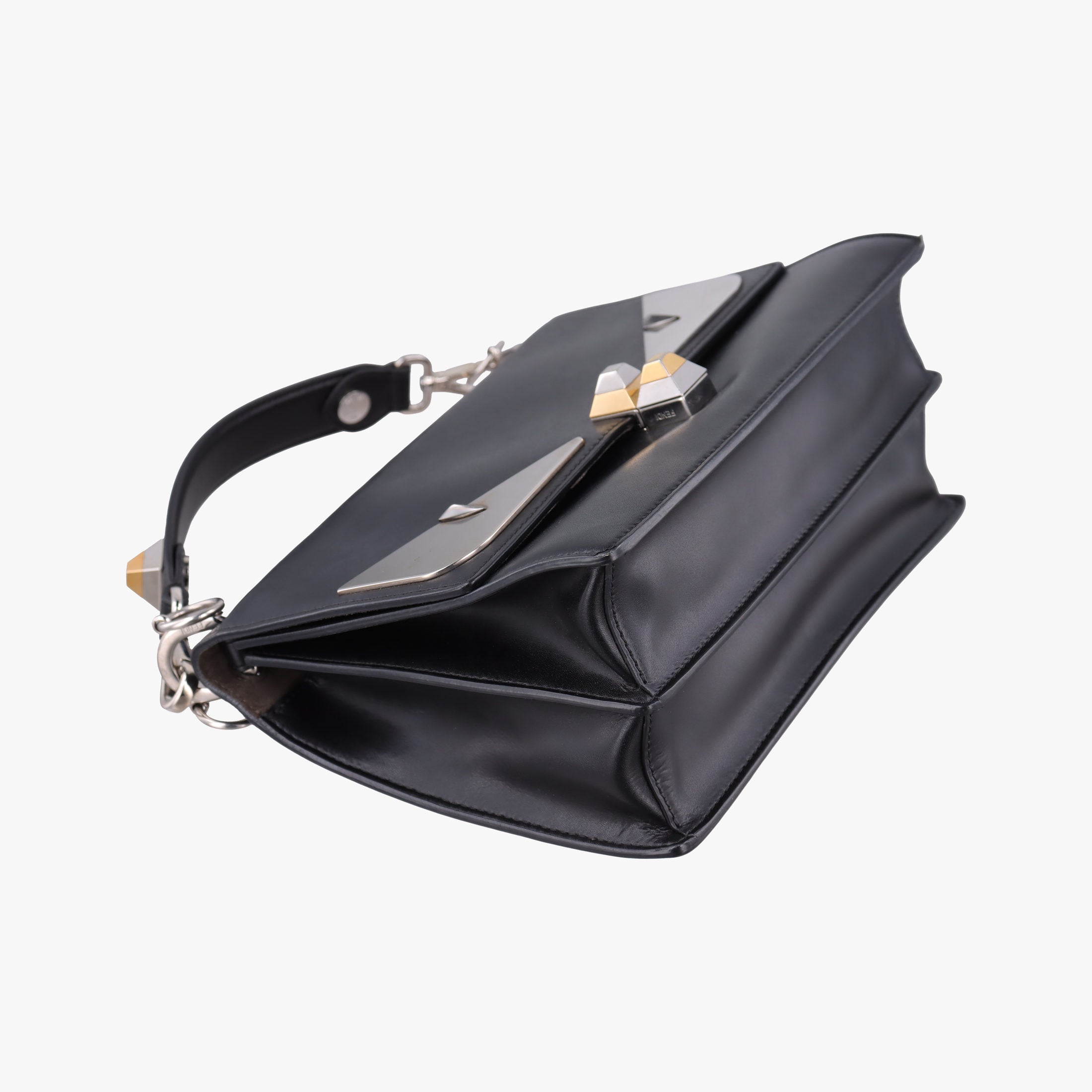 Pre-owned Fendi Monster Kan I Black Leather 8BT203 shoulderbag | stylenewstar