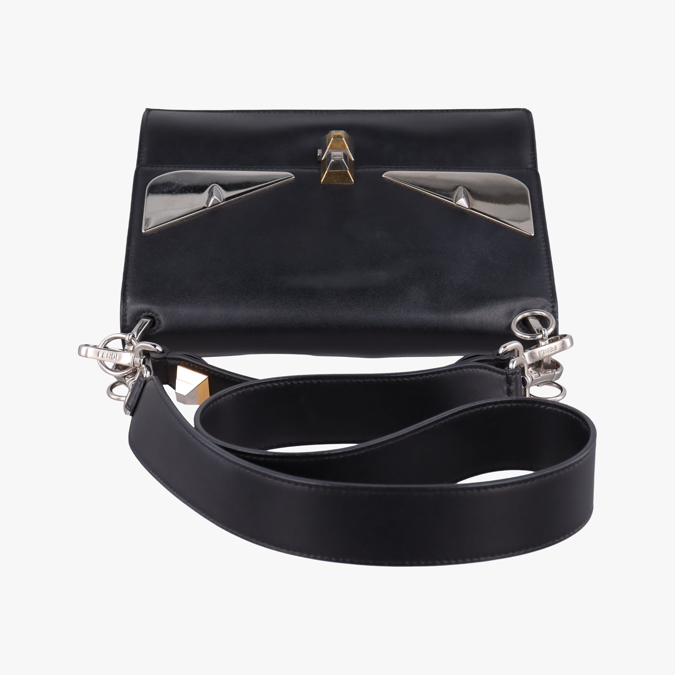 Pre-owned Fendi Monster Kan I Black Leather 8BT203 shoulderbag | stylenewstar