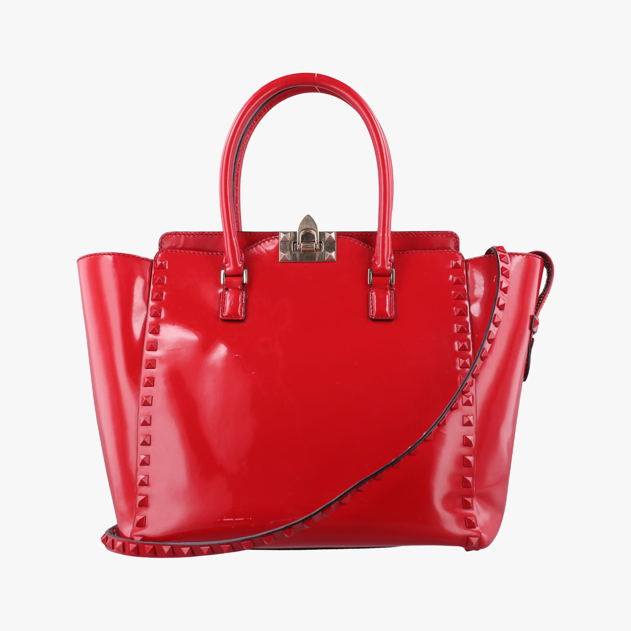 Pre-owned Valentino Rockstud Red Patent Leather  shoulderbag | stylenewstar