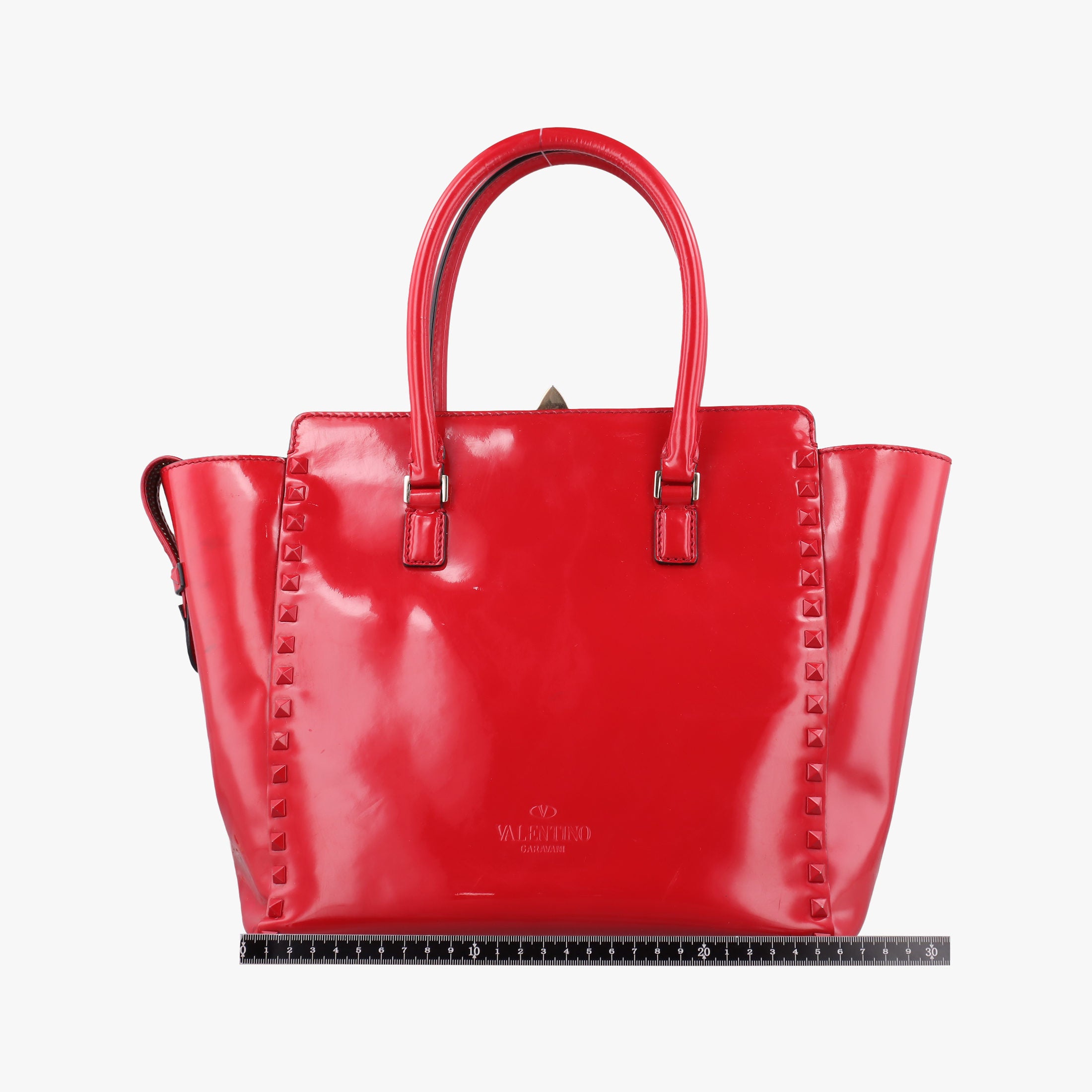 Pre-owned Valentino Rockstud Red Patent Leather  shoulderbag | stylenewstar