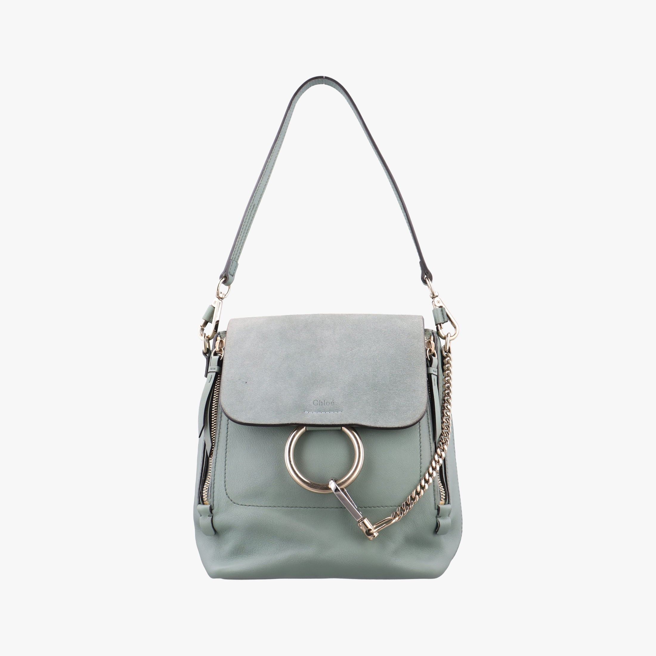 Pre-owned Chloe FAYE mini Blue Suede × leather  backpack/rucksack | stylenewstar
