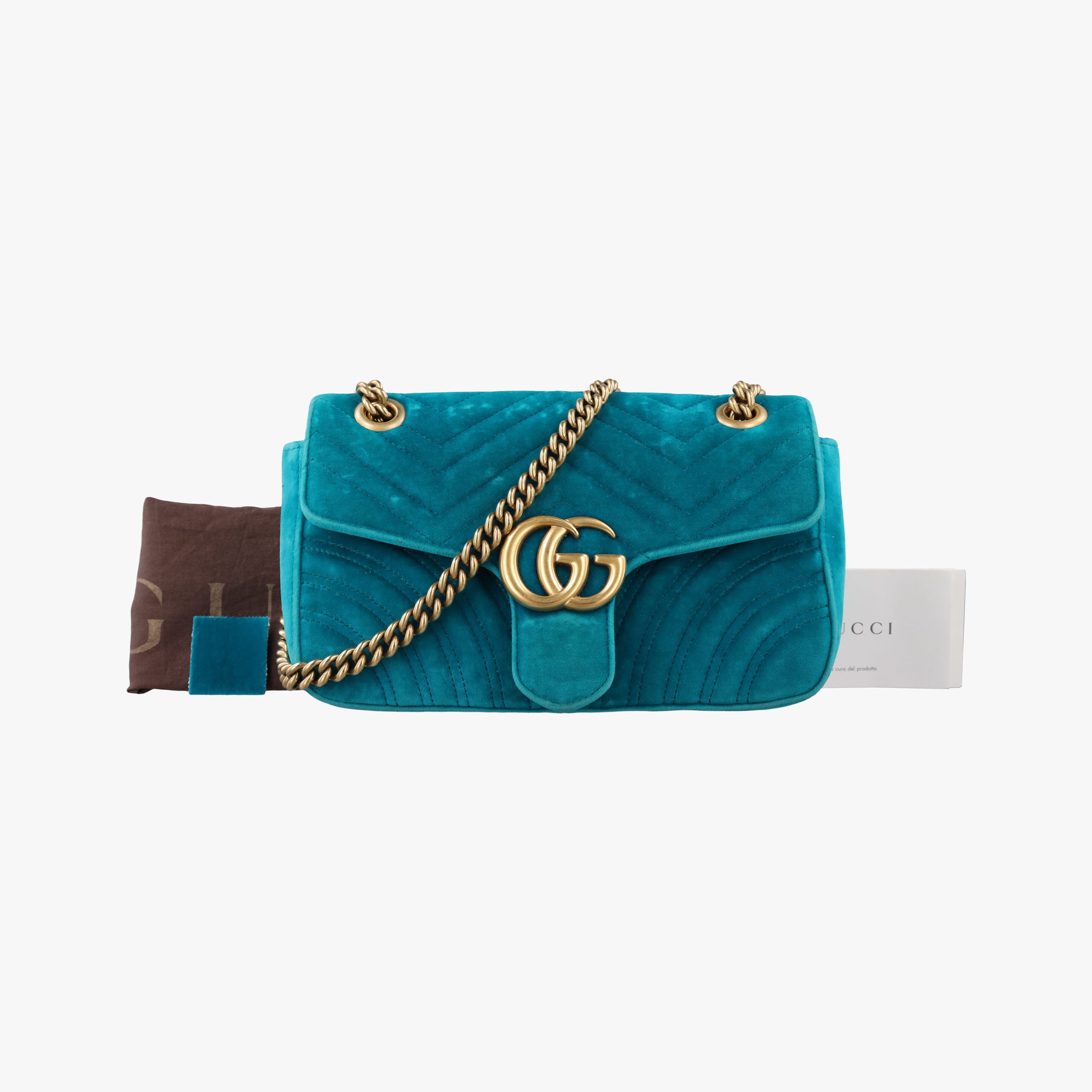 Pre-owned Gucci GG Marmont Blue velour 443497 shoulderbag | stylenewstar