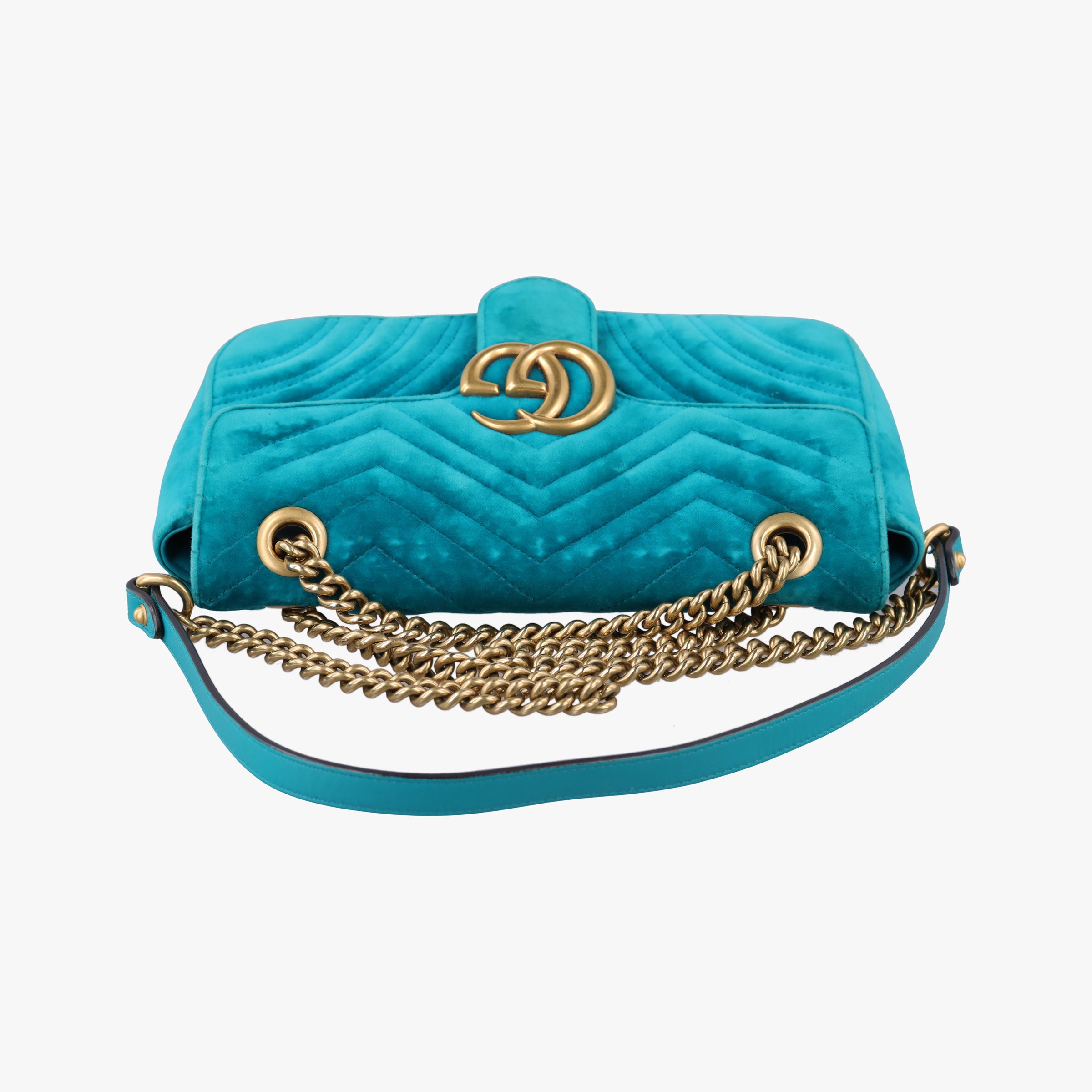 Pre-owned Gucci GG Marmont Blue velour 443497 shoulderbag | stylenewstar