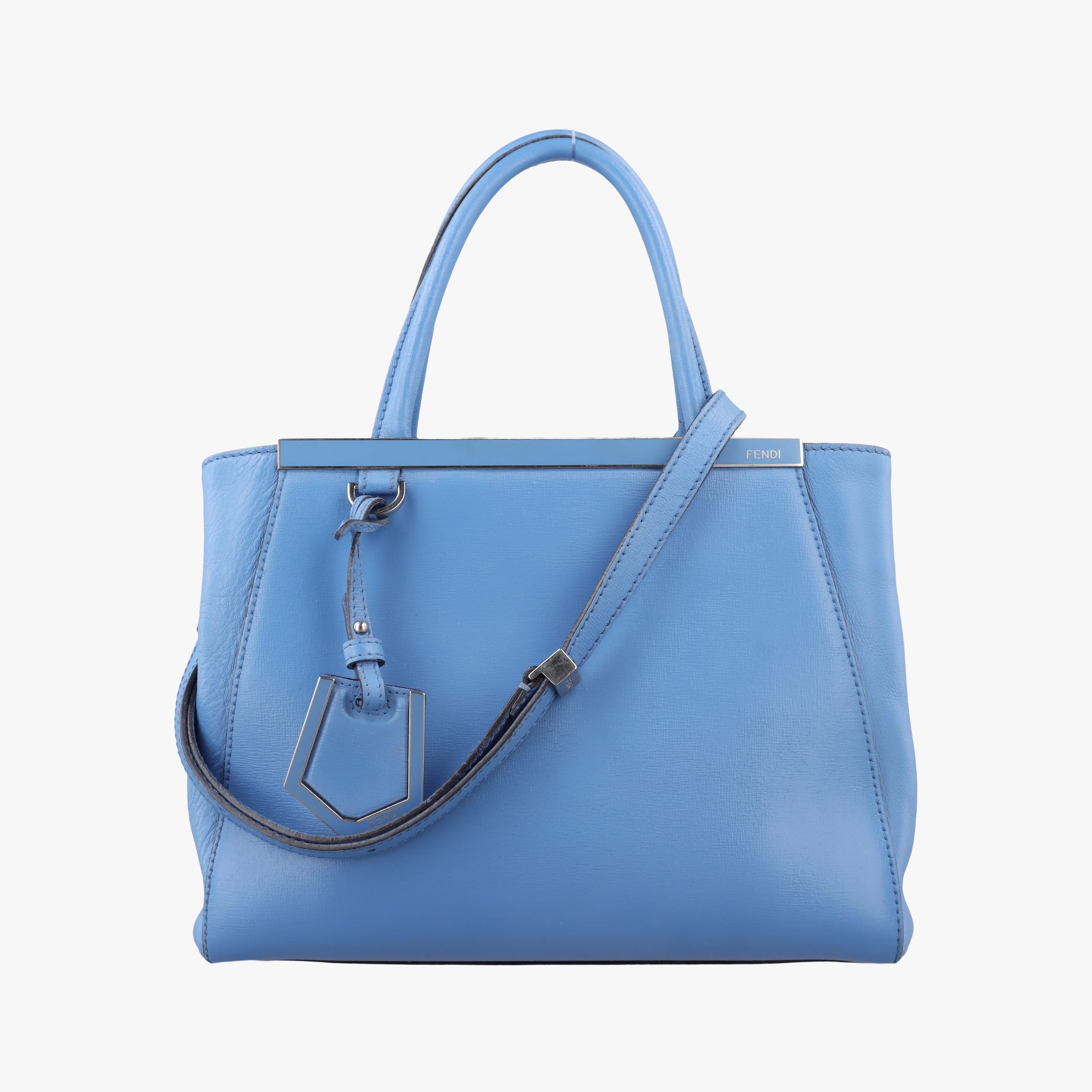 Pre-owned Fendi Petite 2 JOURS Blue Leather 8BH253 shoulderbag | stylenewstar