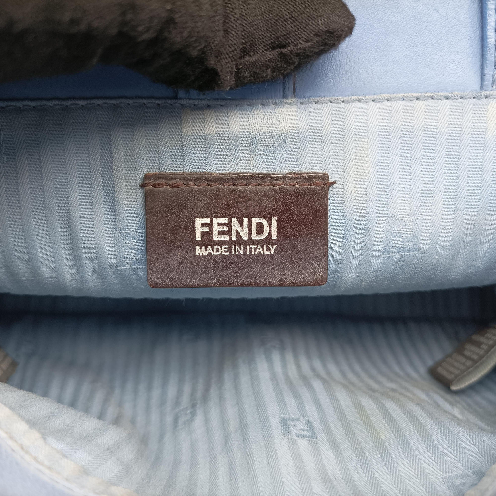 Pre-owned Fendi Petite 2 JOURS Blue Leather 8BH253 shoulderbag | stylenewstar