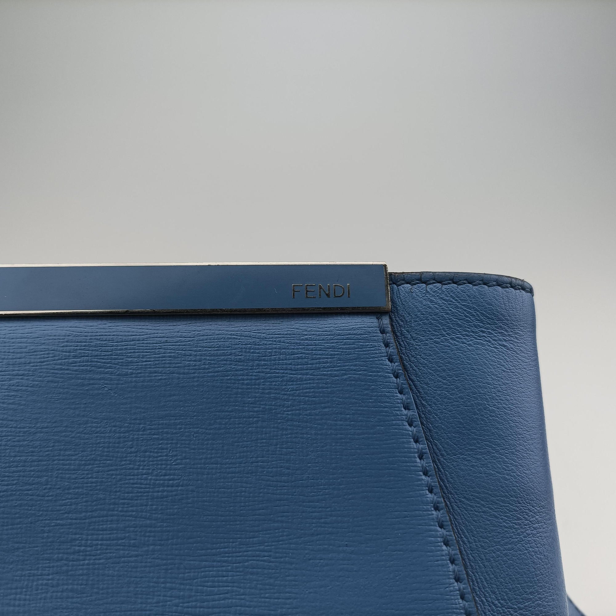 Pre-owned Fendi Petite 2 JOURS Blue Leather 8BH253 shoulderbag | stylenewstar