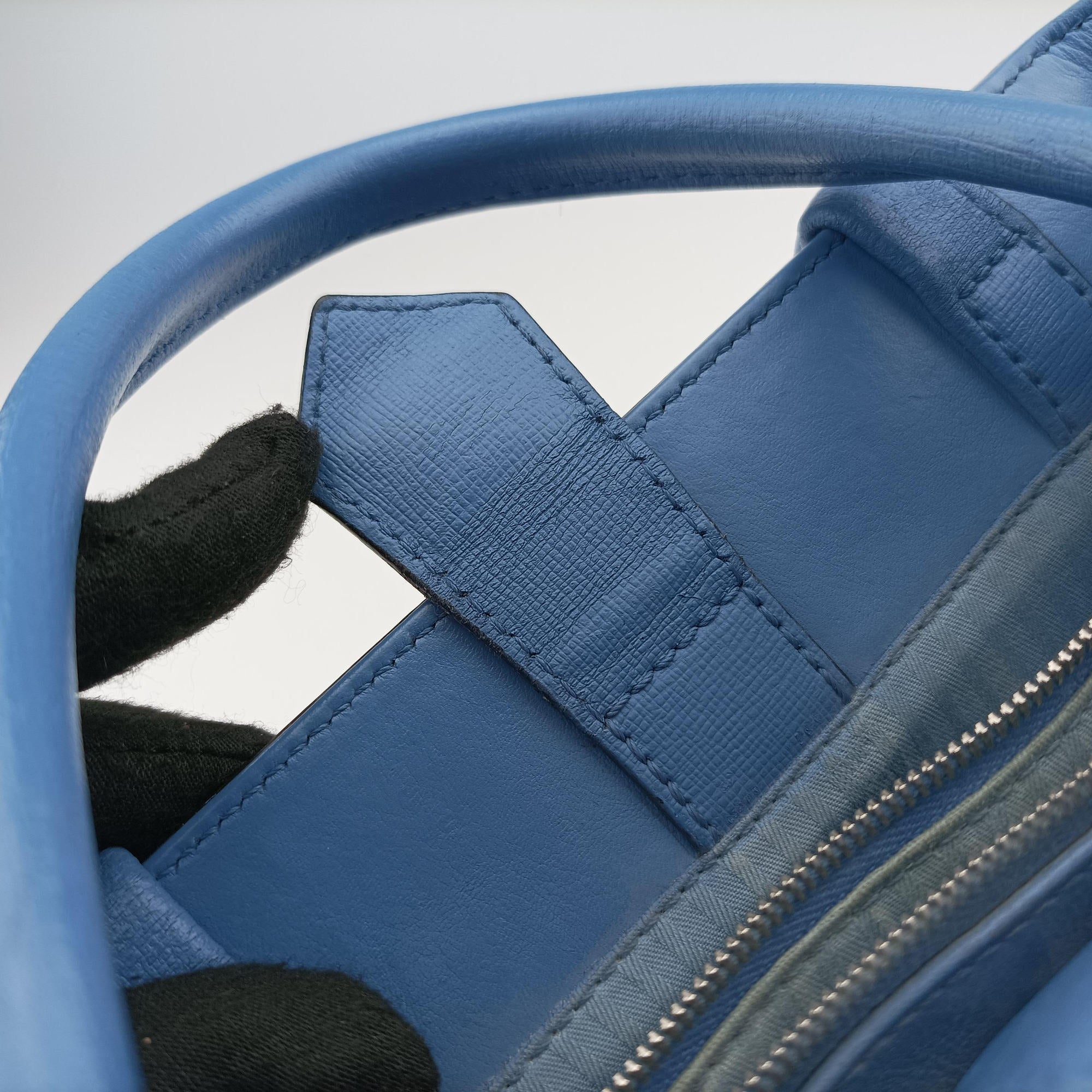 Pre-owned Fendi Petite 2 JOURS Blue Leather 8BH253 shoulderbag | stylenewstar