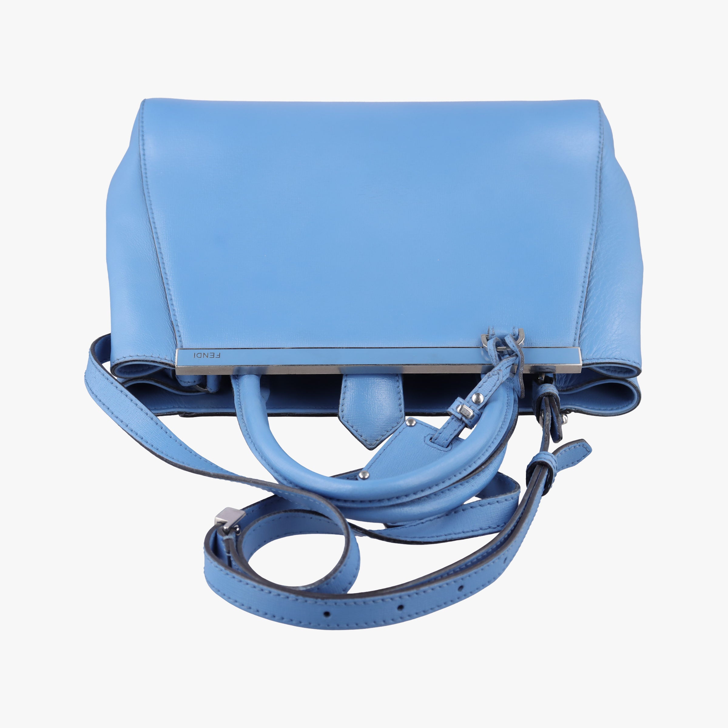 Pre-owned Fendi Petite 2 JOURS Blue Leather 8BH253 shoulderbag | stylenewstar