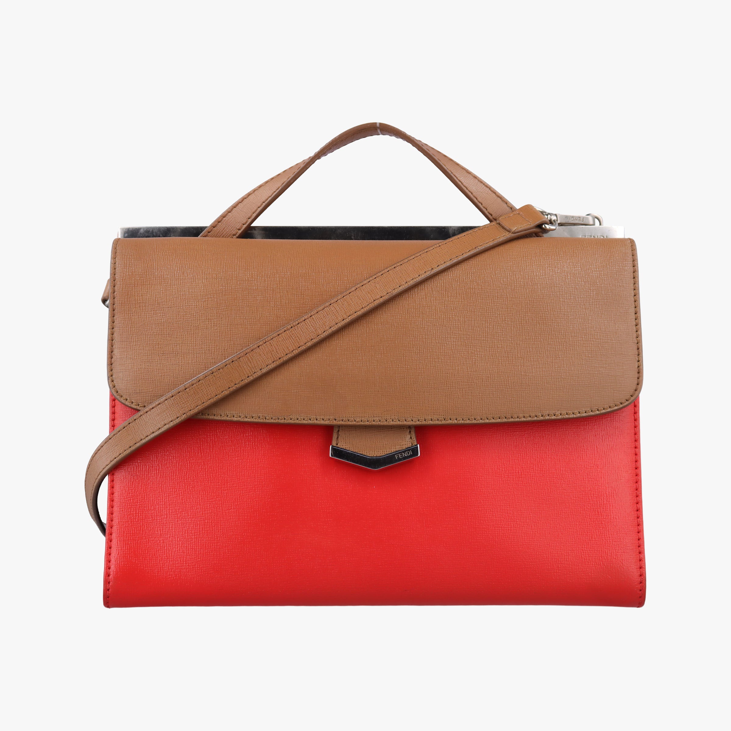 Pre-owned Fendi Demi Jour Red × Brown Leather 8BT222 shoulderbag | stylenewstar