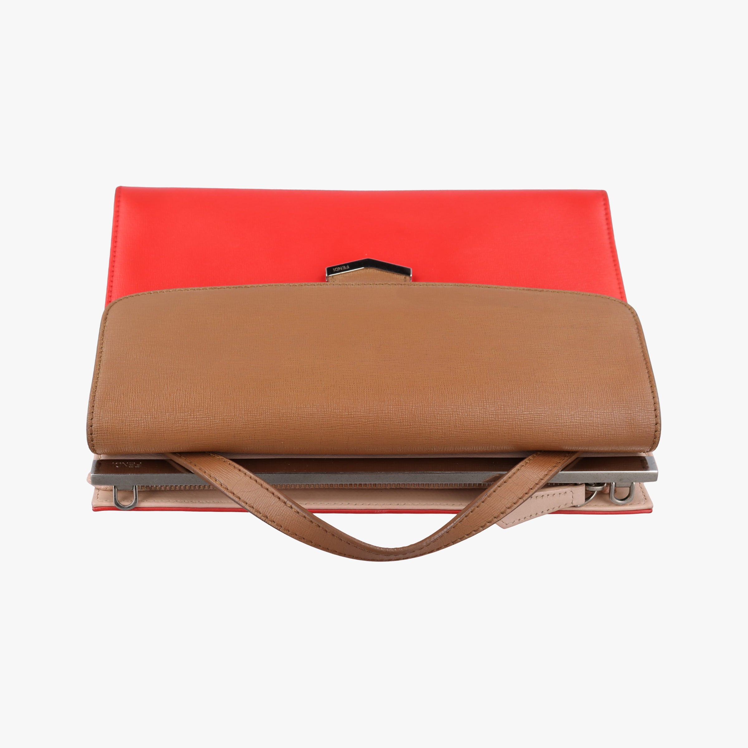 Pre-owned Fendi Demi Jour Red × Brown Leather 8BT222 shoulderbag | stylenewstar