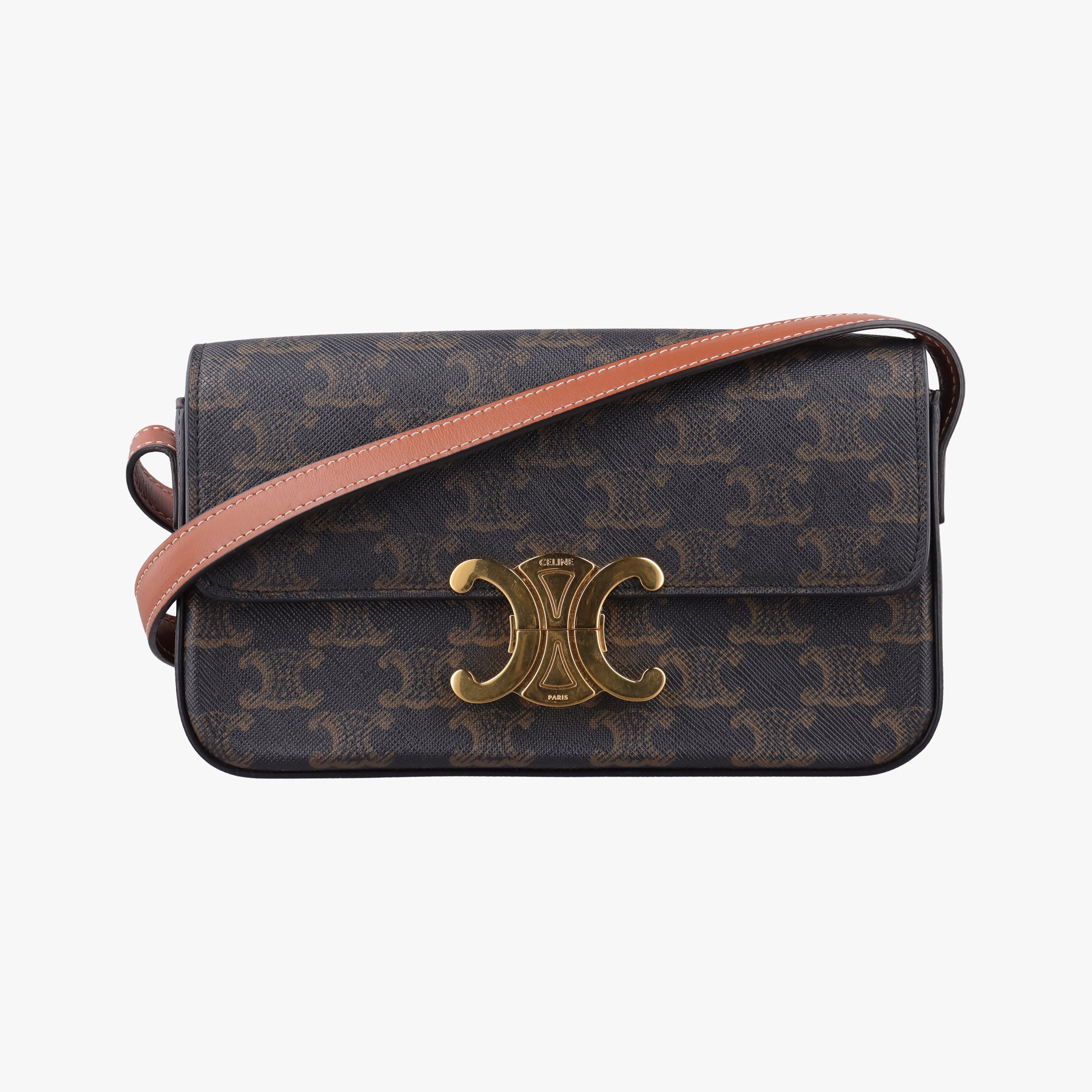 Pre-owned Celine Claude Triomphe Brown PVC coated canvas  shoulderbag | stylenewstar