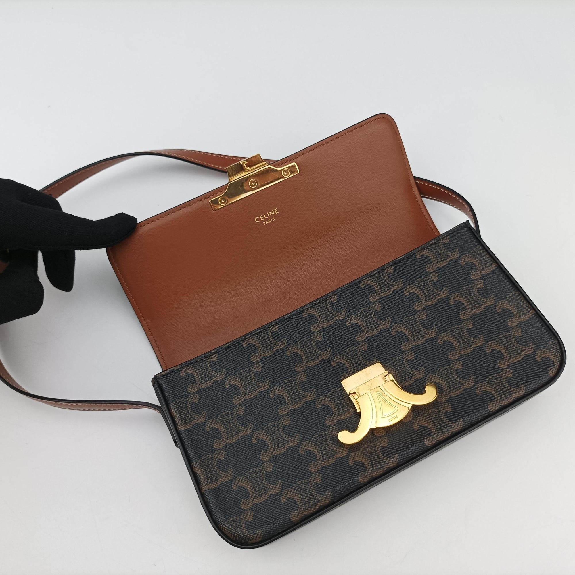 Pre-owned Celine Claude Triomphe Brown PVC coated canvas  shoulderbag | stylenewstar