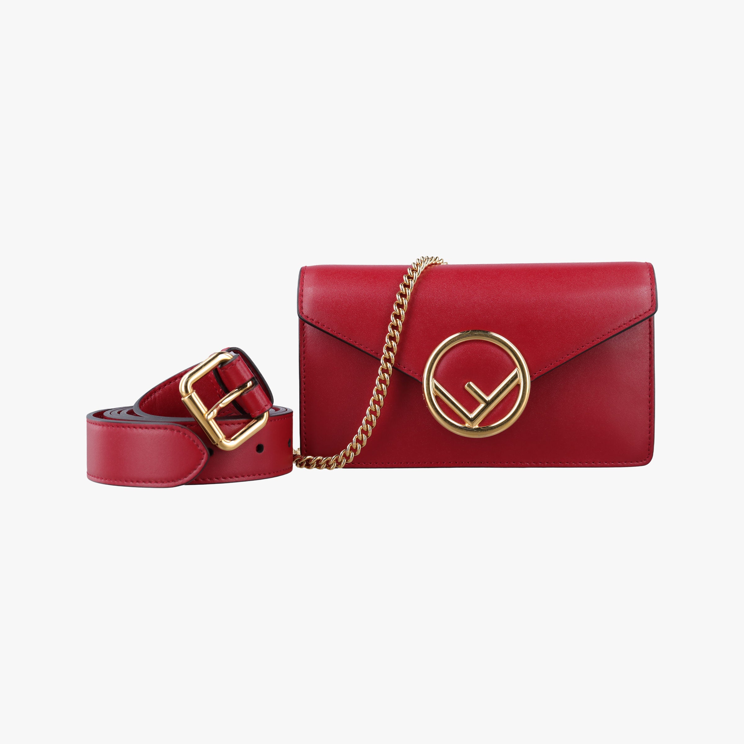 Pre-owned Fendi F is Red Leather 8BM005 shoulderbag | stylenewstar