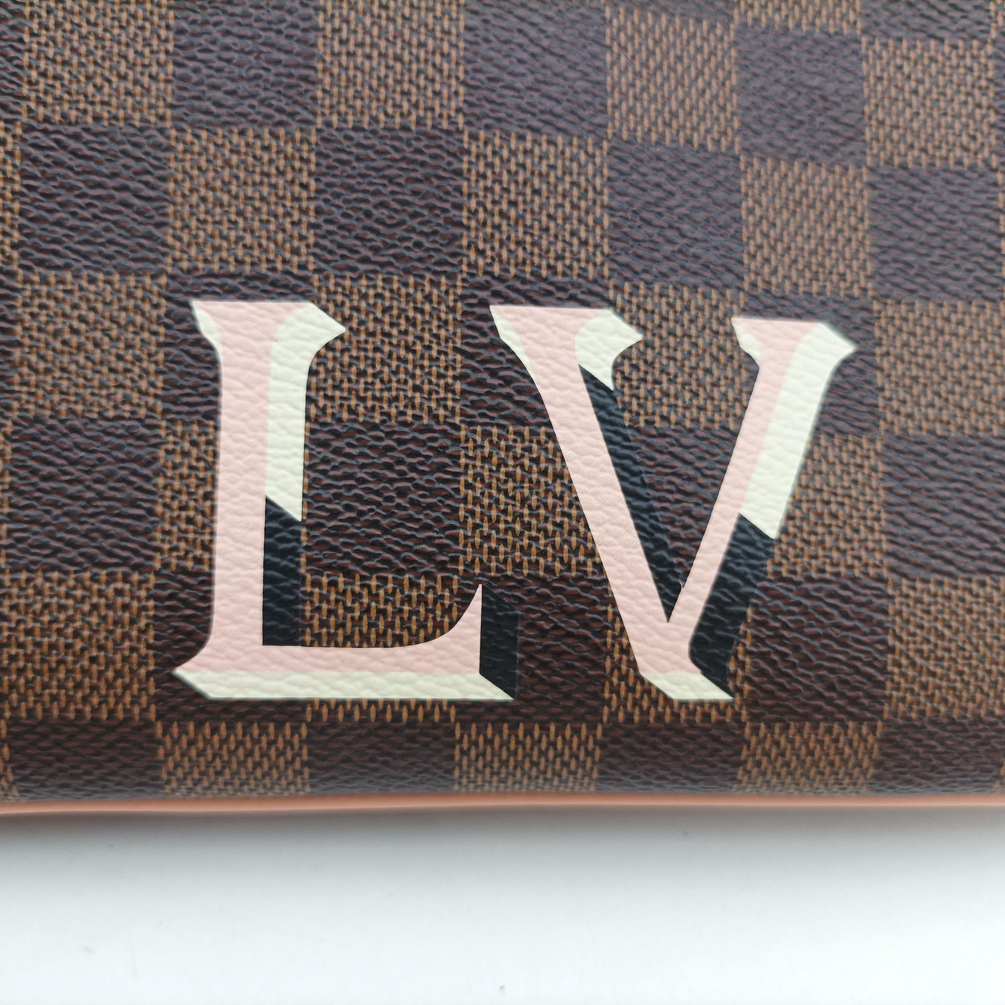 Secondhand Louis Vuitton Pochette Double Zip EBENE×Rose Ballerine Damier Canvas N60254 shoulderbag | stylenewstar