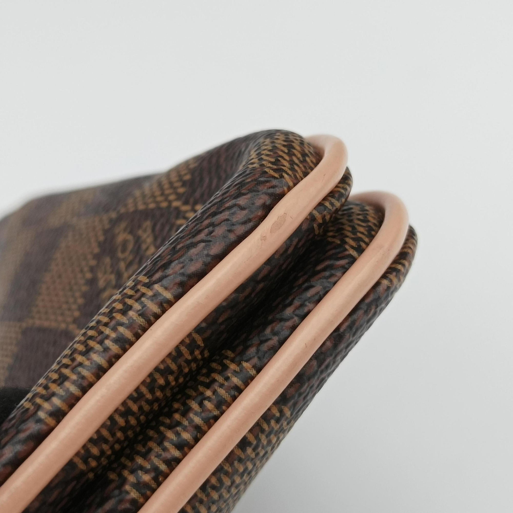 Secondhand Louis Vuitton Pochette Double Zip EBENE×Rose Ballerine Damier Canvas N60254 shoulderbag | stylenewstar