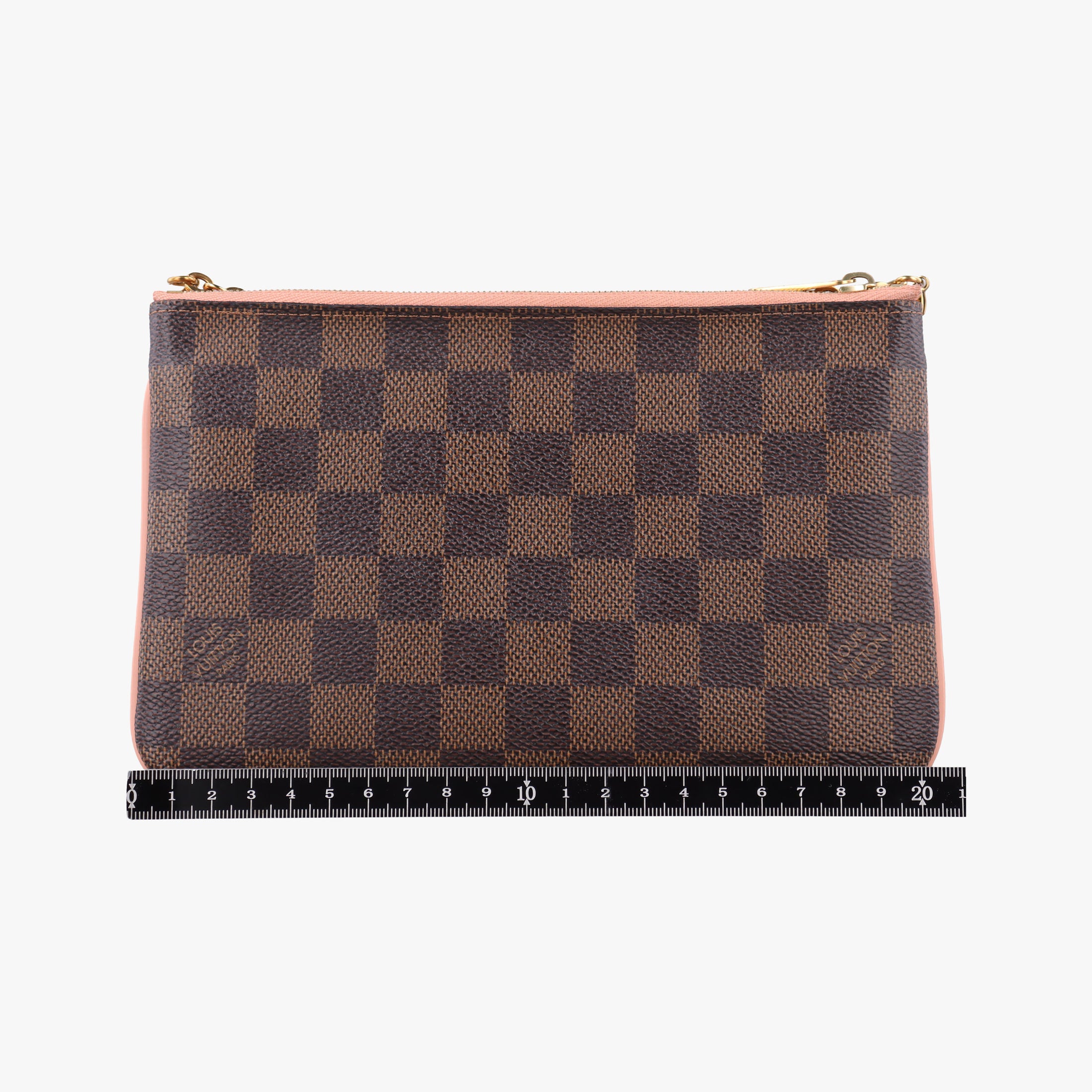 Secondhand Louis Vuitton Pochette Double Zip EBENE×Rose Ballerine Damier Canvas N60254 shoulderbag | stylenewstar