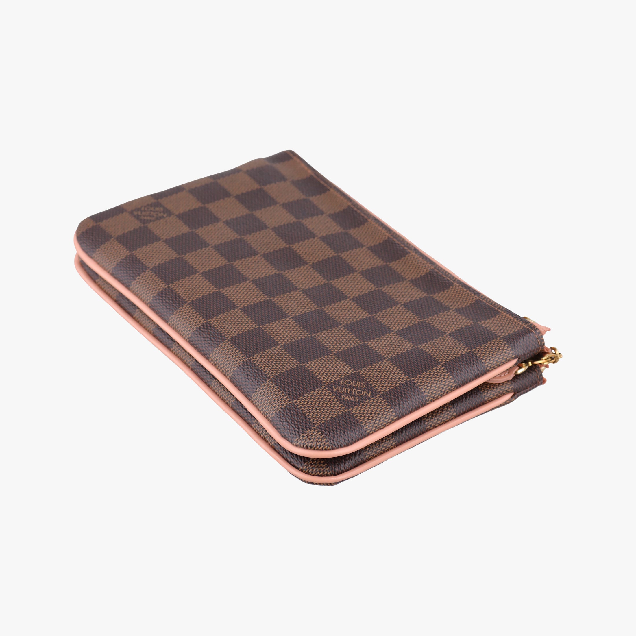Secondhand Louis Vuitton Pochette Double Zip EBENE×Rose Ballerine Damier Canvas N60254 shoulderbag | stylenewstar