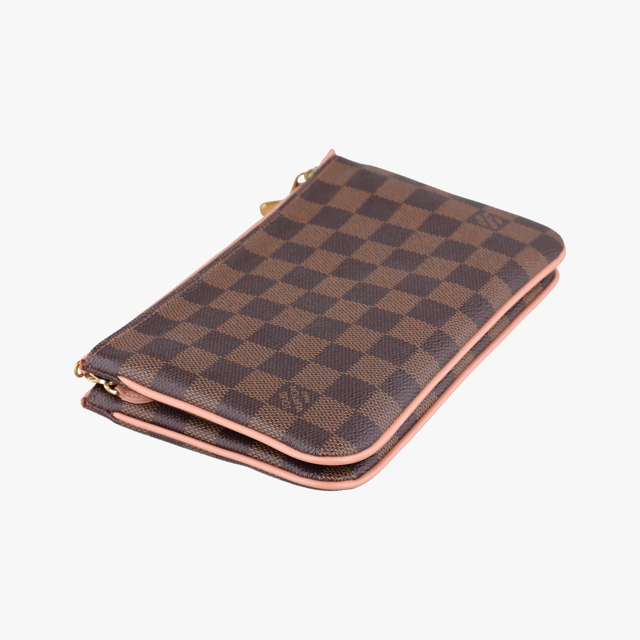 Secondhand Louis Vuitton Pochette Double Zip EBENE×Rose Ballerine Damier Canvas N60254 shoulderbag | stylenewstar