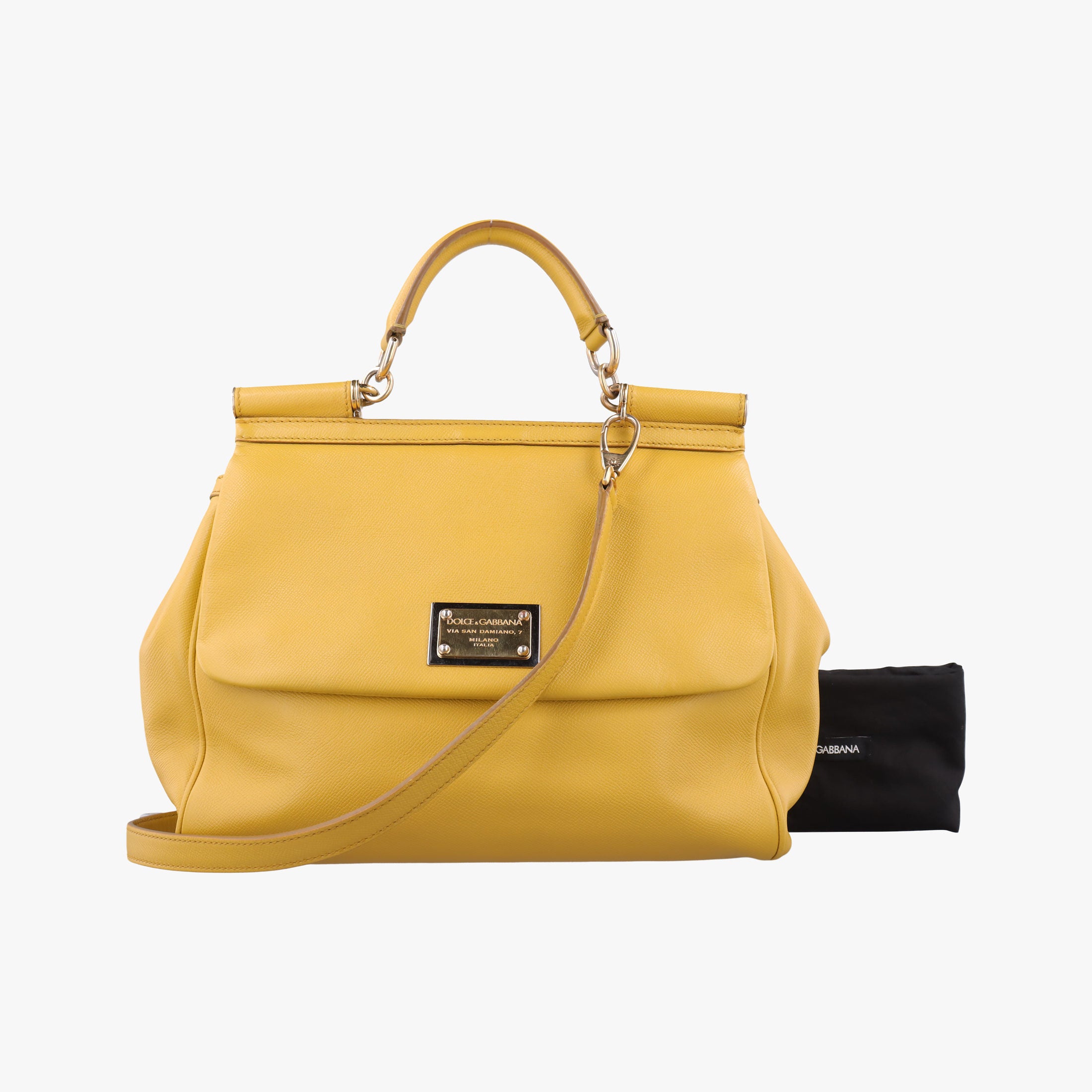 Pre-owned Dolce & Gabbana Sicily Yellow Leather  shoulderbag | stylenewstar