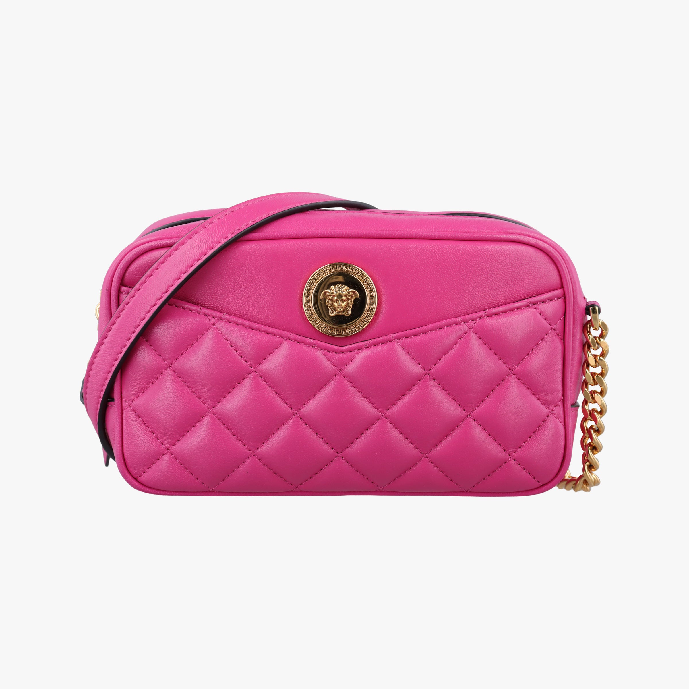 Pre-owned VERSACE La Medusa Camera Rose Leather  shoulderbag | stylenewstar
