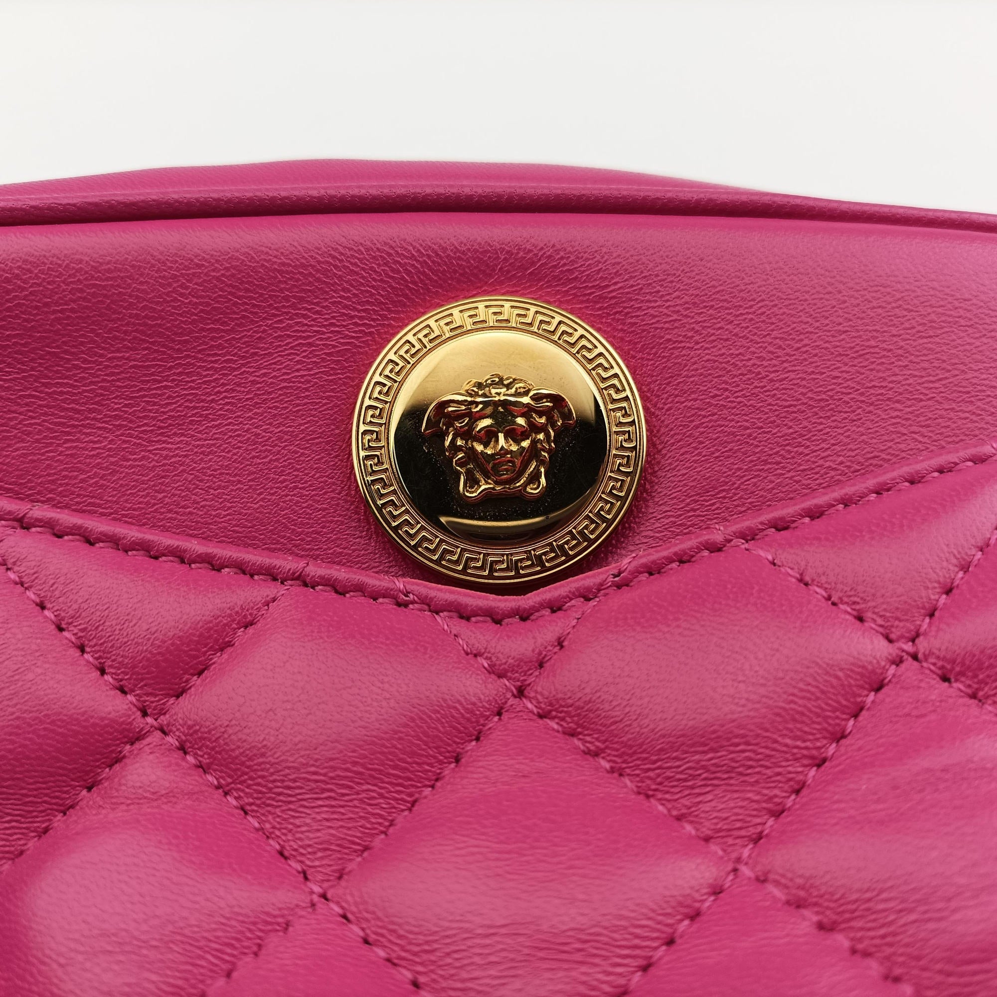 Pre-owned VERSACE La Medusa Camera Rose Leather  shoulderbag | stylenewstar