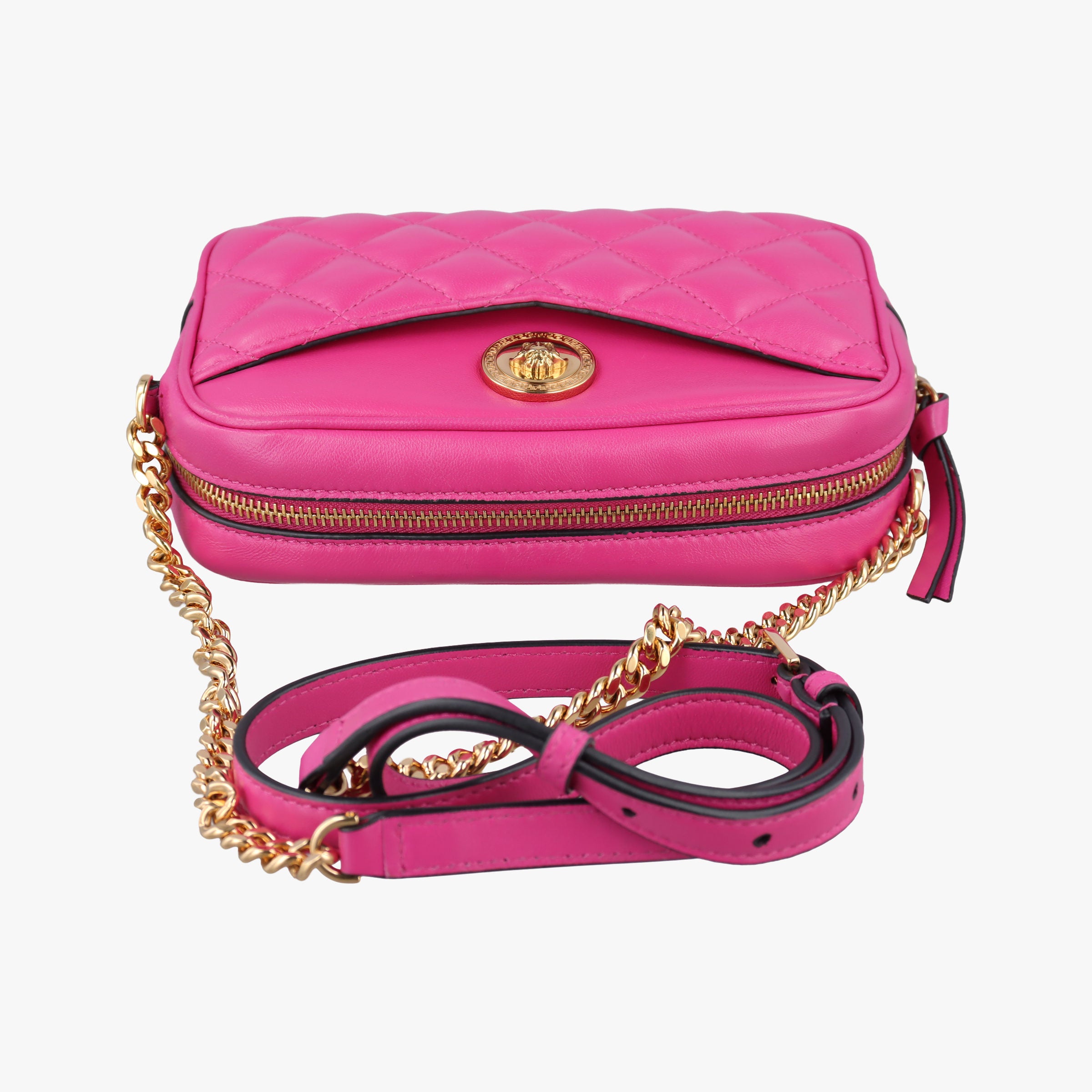 Pre-owned VERSACE La Medusa Camera Rose Leather  shoulderbag | stylenewstar
