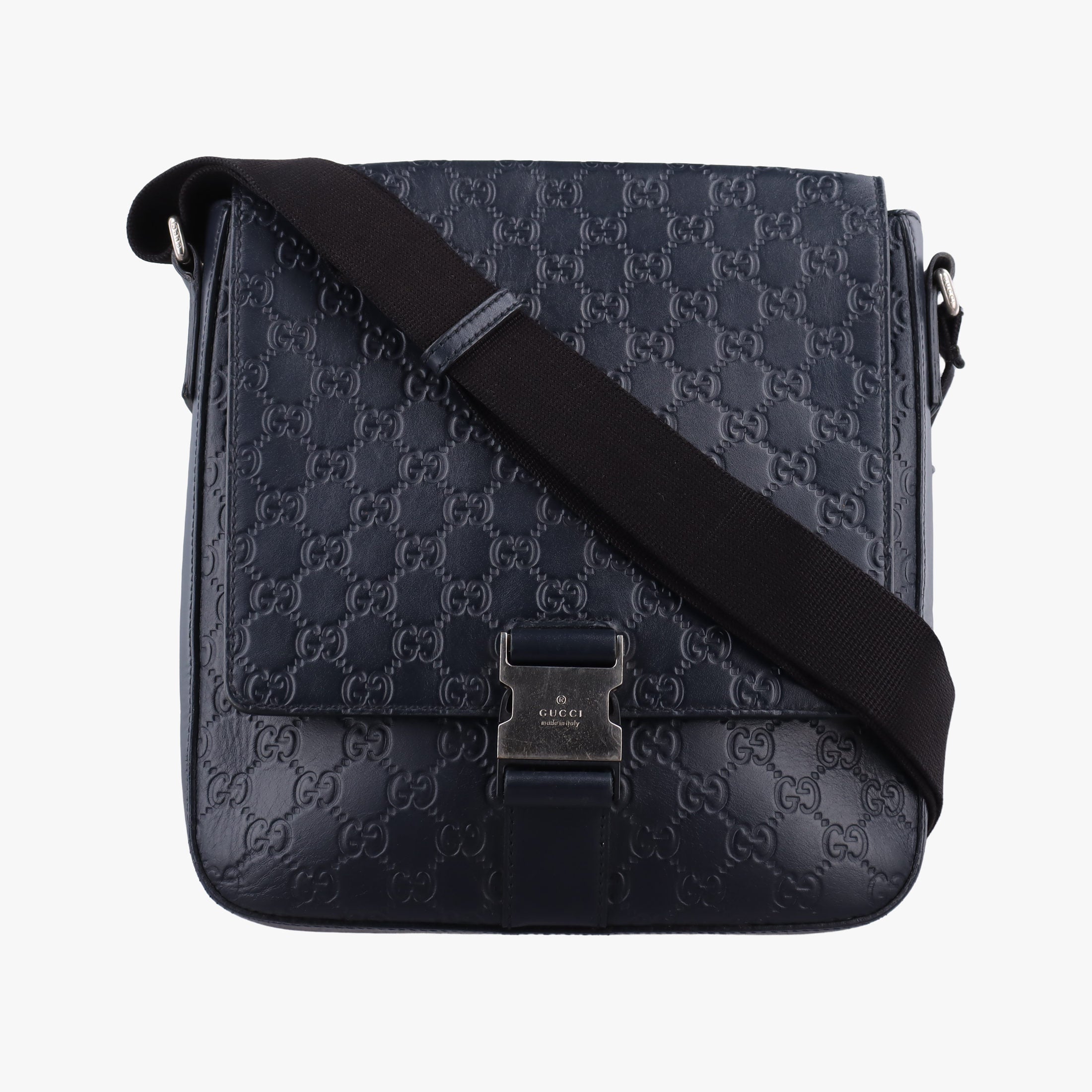 Pre-owned Gucci GG Plus GG Supreme Navy Leather 406368 shoulderbag | stylenewstar
