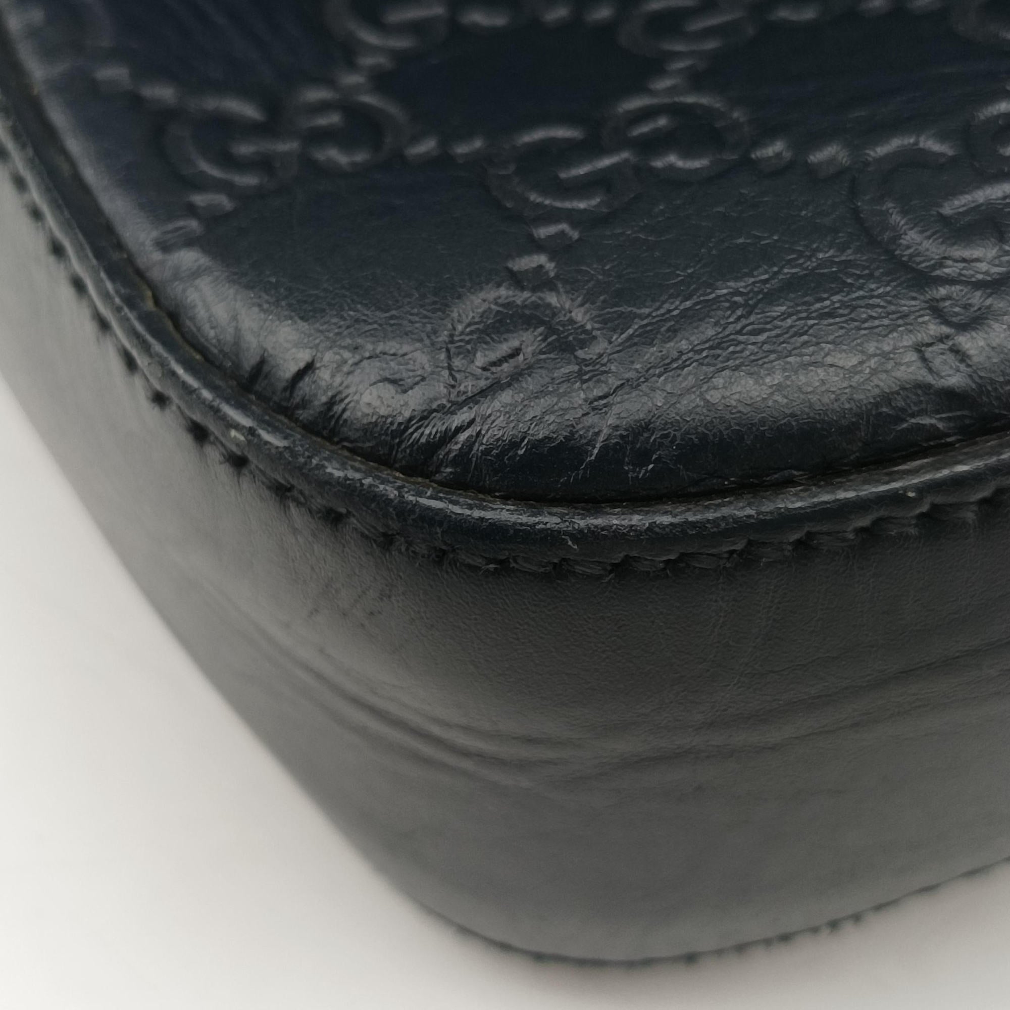 Pre-owned Gucci GG Plus GG Supreme Navy Leather 406368 shoulderbag | stylenewstar
