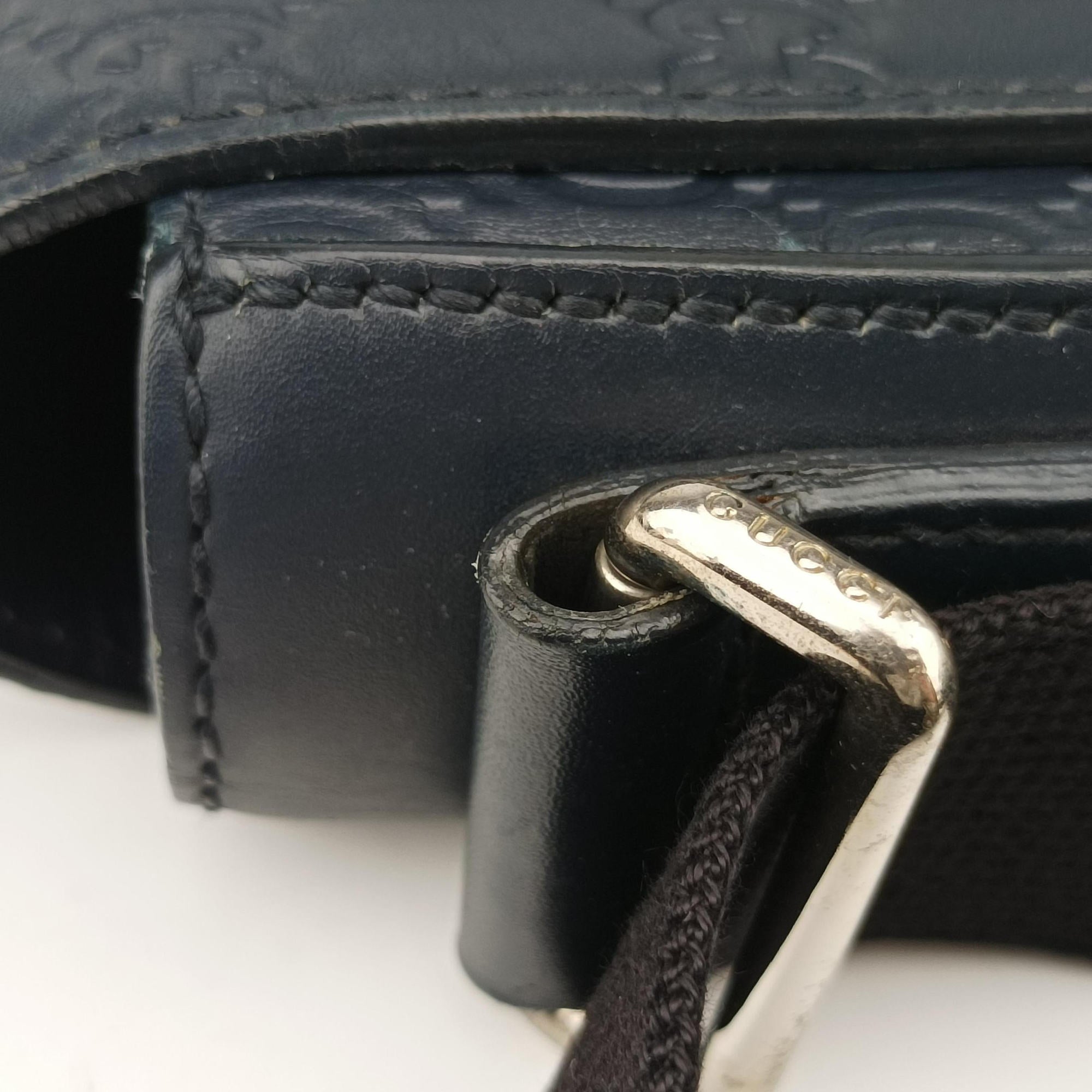 Pre-owned Gucci GG Plus GG Supreme Navy Leather 406368 shoulderbag | stylenewstar