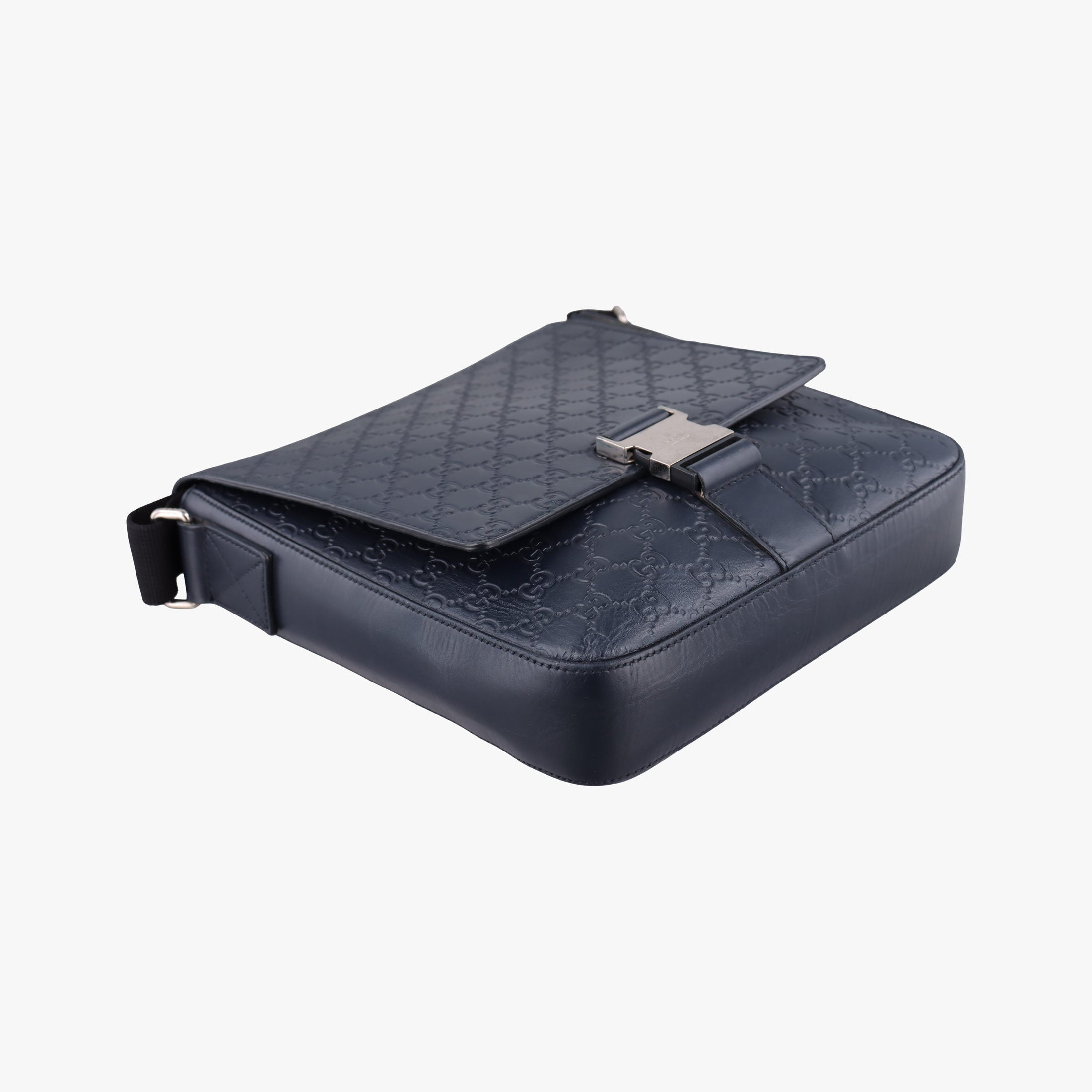 Pre-owned Gucci GG Plus GG Supreme Navy Leather 406368 shoulderbag | stylenewstar