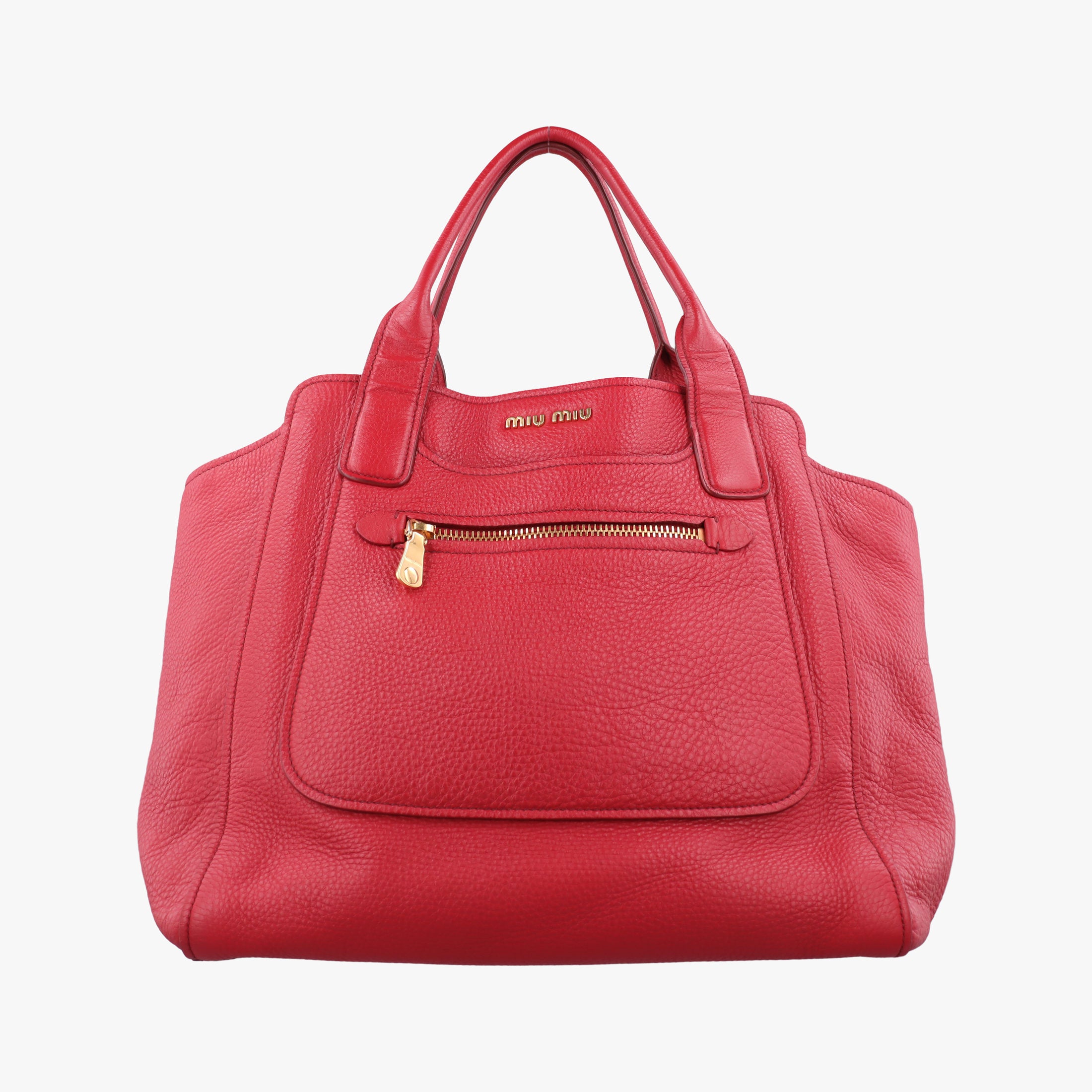 Vintage Miu Miu Vitello Caribu Front Zip Pocket Tote Red Leather RN0908 handbag | stylenewstar