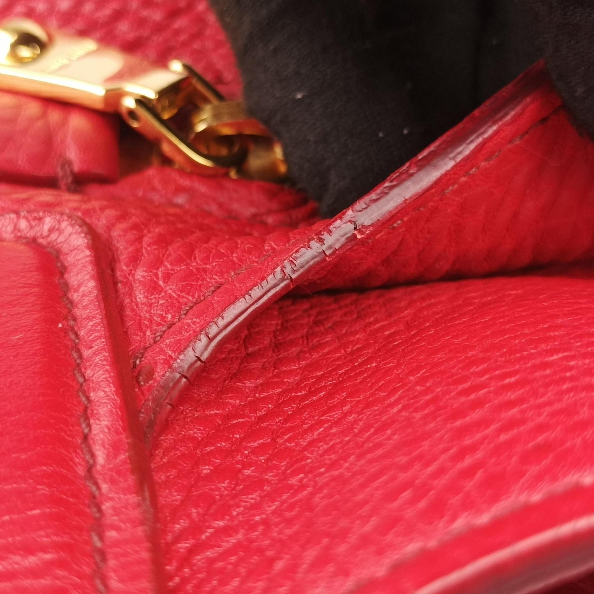 Vintage Miu Miu Vitello Caribu Front Zip Pocket Tote Red Leather RN0908 handbag | stylenewstar