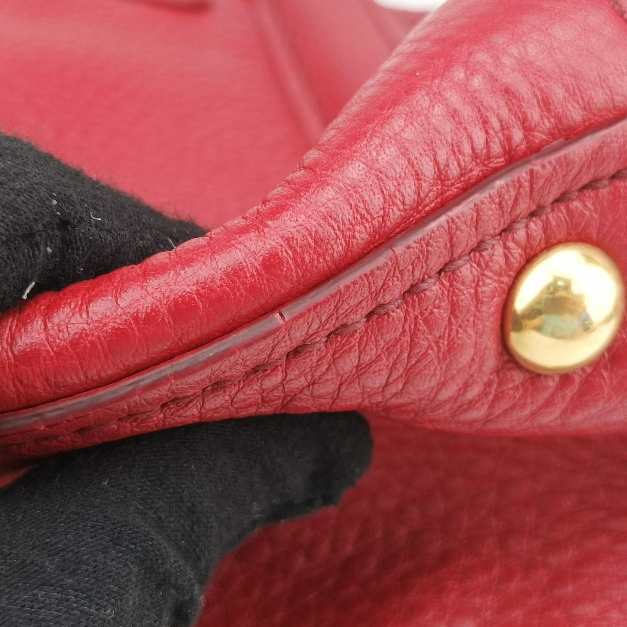 Vintage Miu Miu Vitello Caribu Front Zip Pocket Tote Red Leather RN0908 handbag | stylenewstar