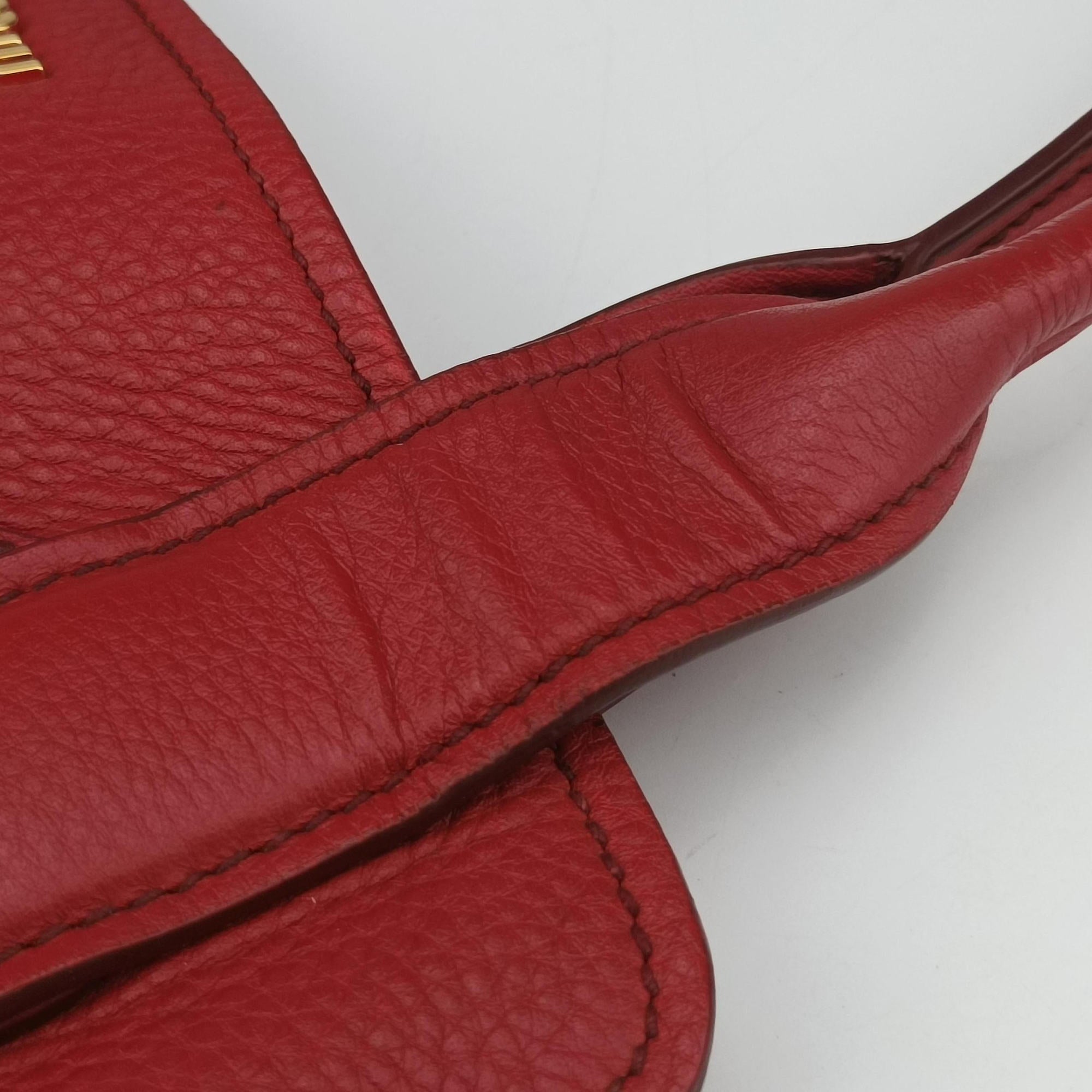 Vintage Miu Miu Vitello Caribu Front Zip Pocket Tote Red Leather RN0908 handbag | stylenewstar