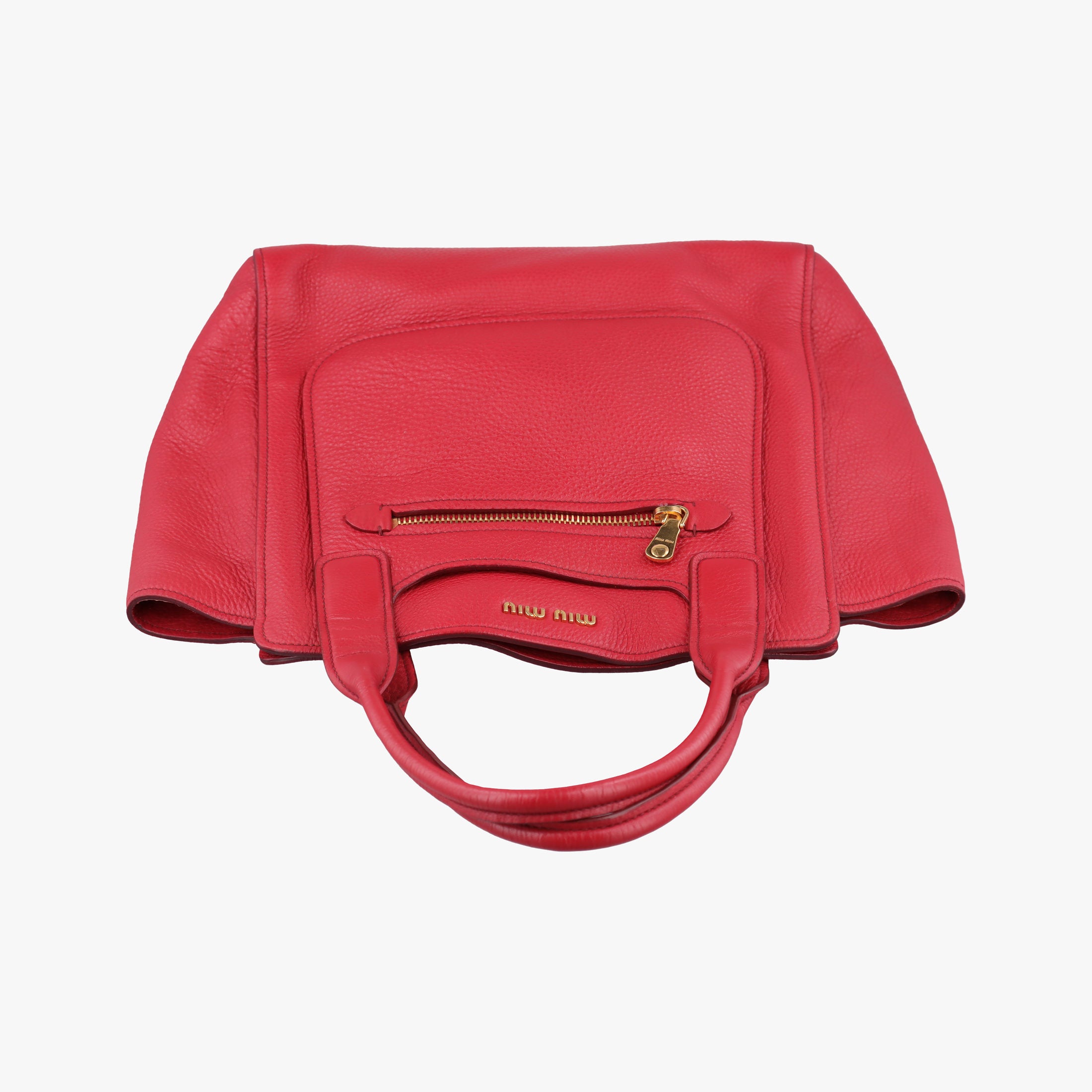 Vintage Miu Miu Vitello Caribu Front Zip Pocket Tote Red Leather RN0908 handbag | stylenewstar