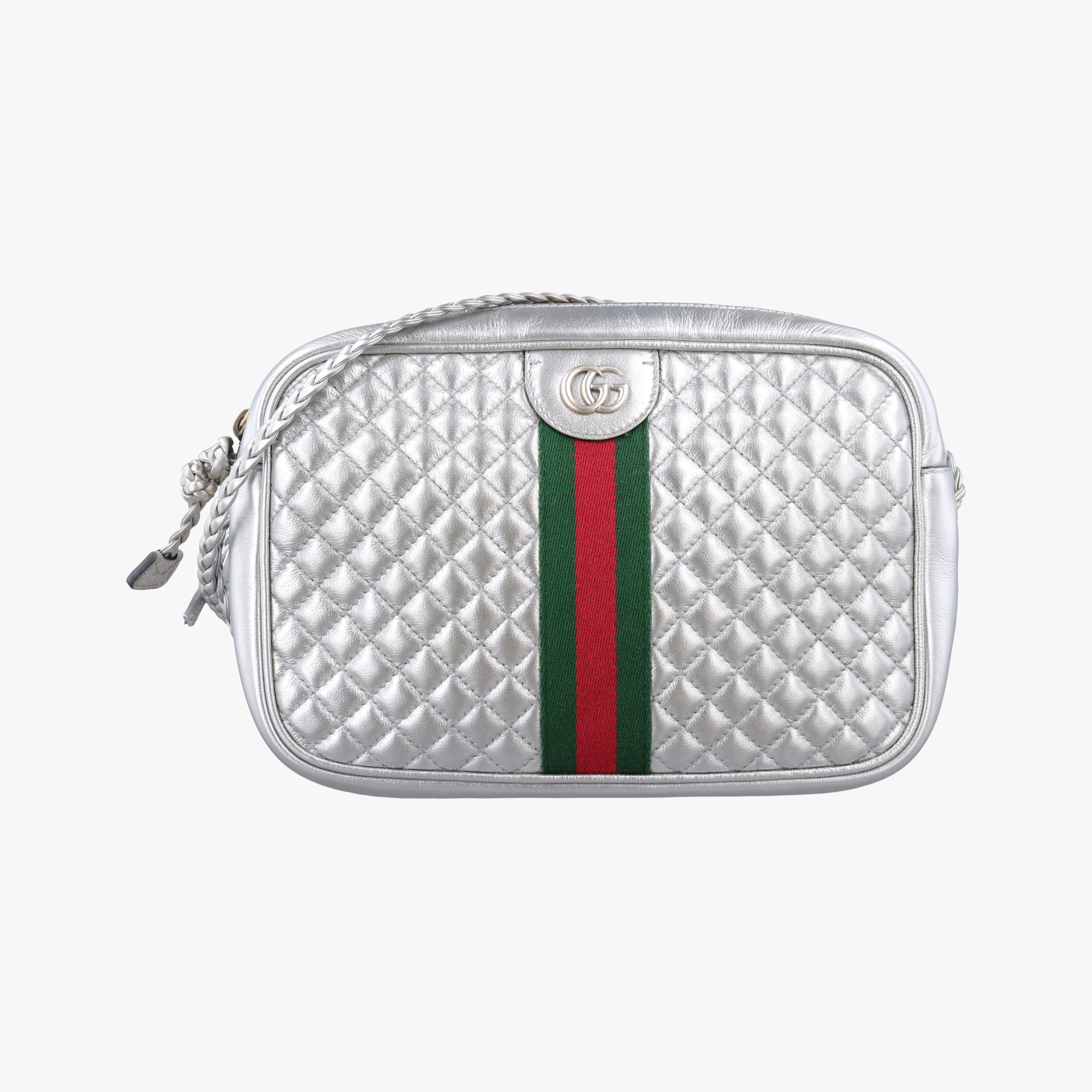 Pre-owned Gucci GG Marmont Pochette Silver×Green×Red Leather 541051 shoulderbag | stylenewstar